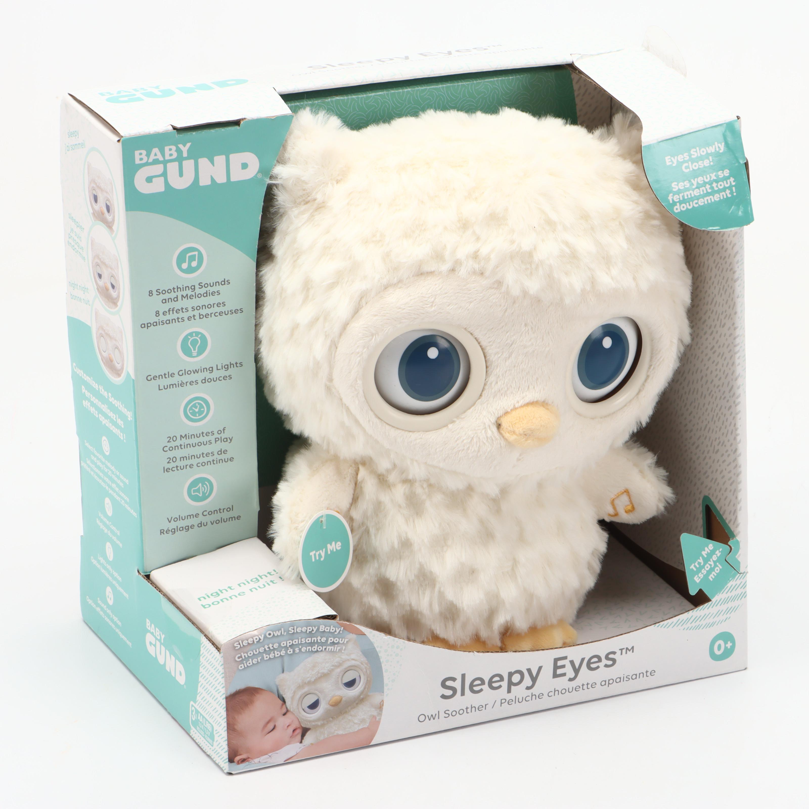 Snax the Sloth with GUND Sleepy Eyes Owl Soother and Alora the Unicorn