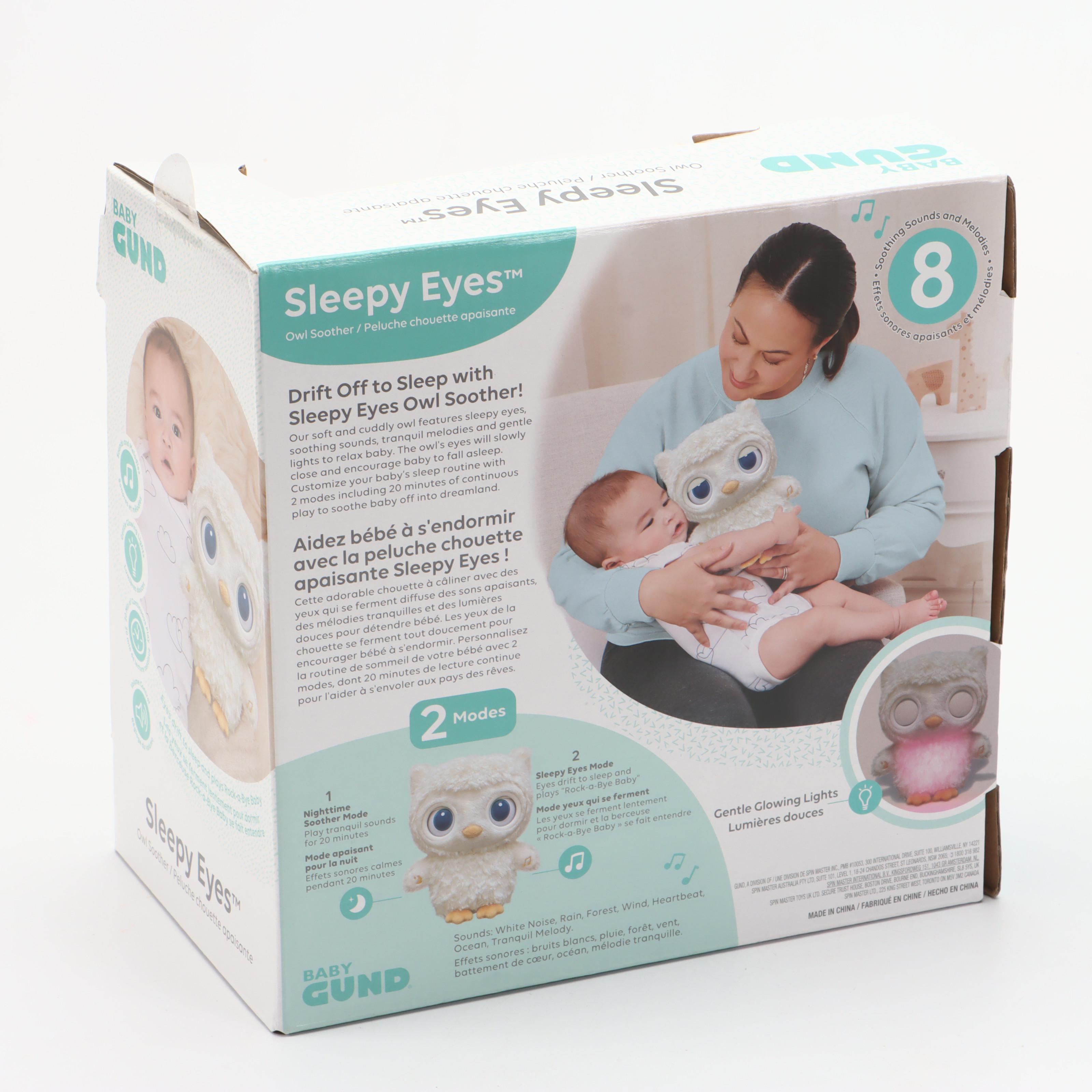 Snax the Sloth with GUND Sleepy Eyes Owl Soother and Alora the Unicorn