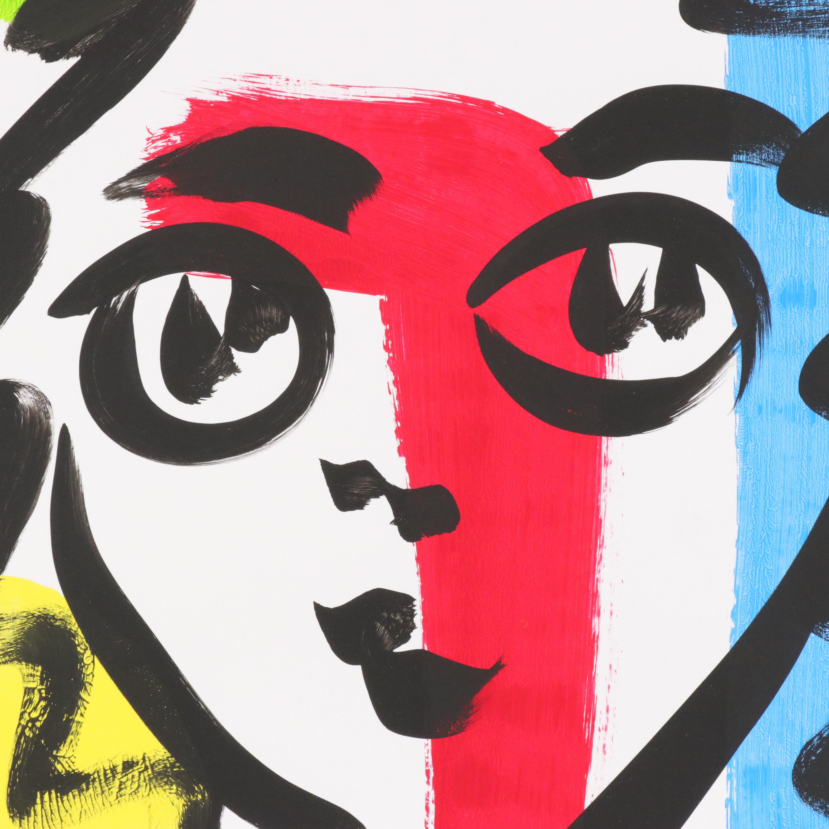 Peter Keil Abstract Acrylic Portrait Painting, Late 20th Century