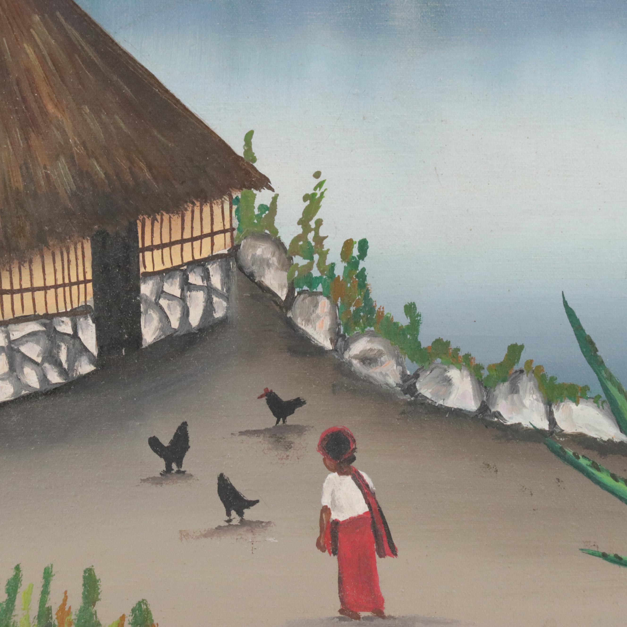 Juan Sisay Guatemalan Lakeside Landscape Acrylic Painting, 20th century