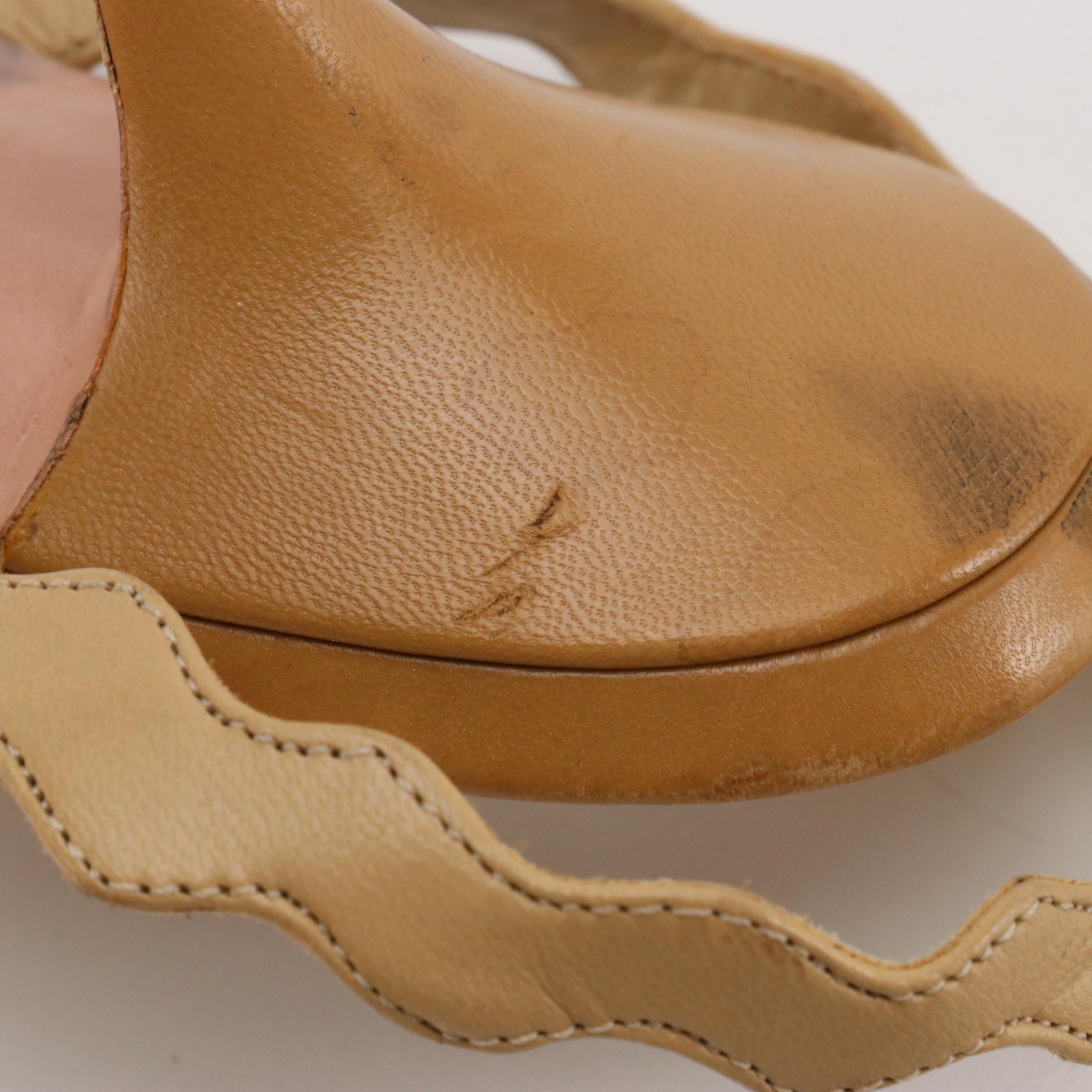 Prada Ankle Wrap Scalloped Strappy Heels in Two-Tone Brown Leather with Box