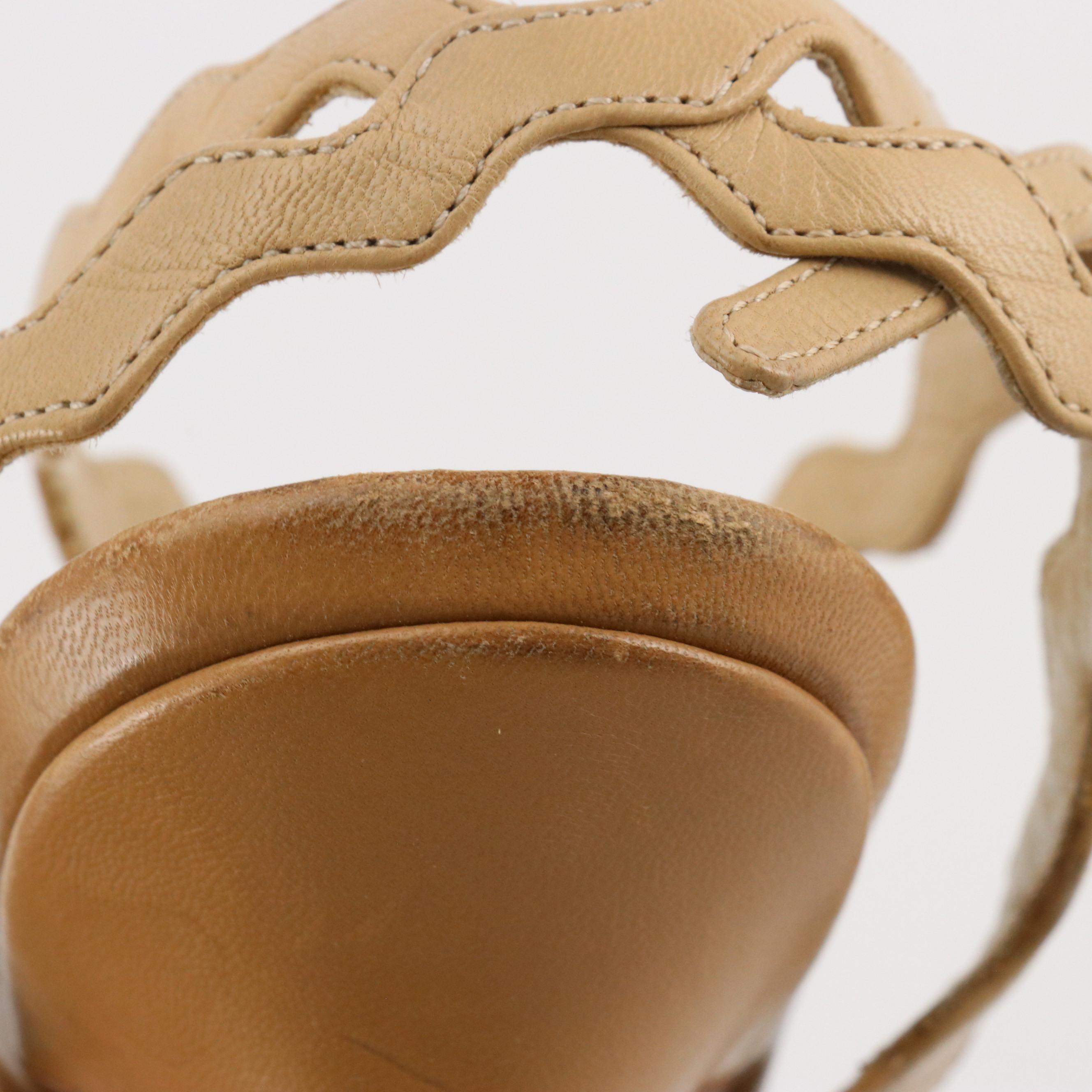 Prada Ankle Wrap Scalloped Strappy Heels in Two-Tone Brown Leather with Box