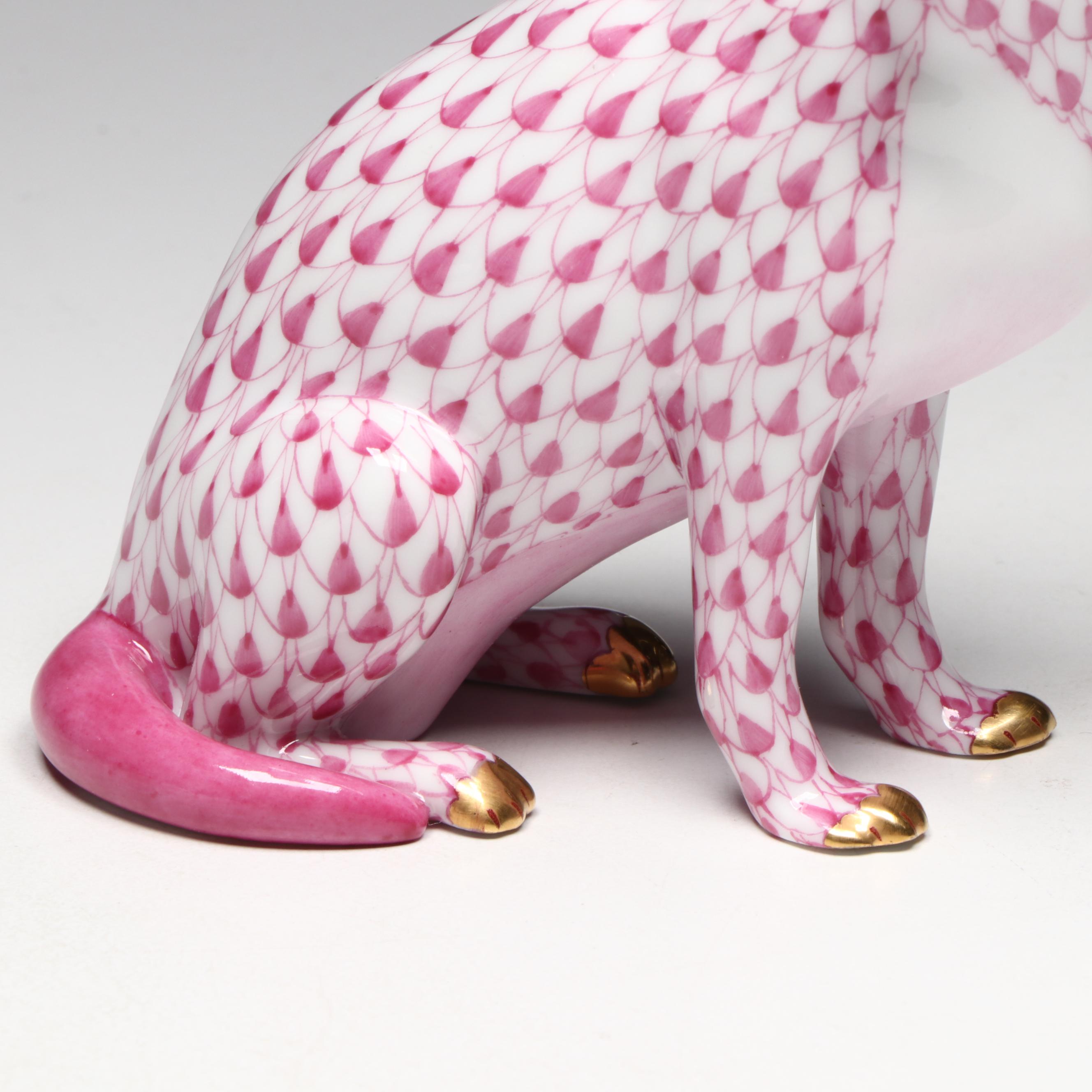 Herend Raspberry Fishnet with Gold "German Shepherd" Porcelain Figurine