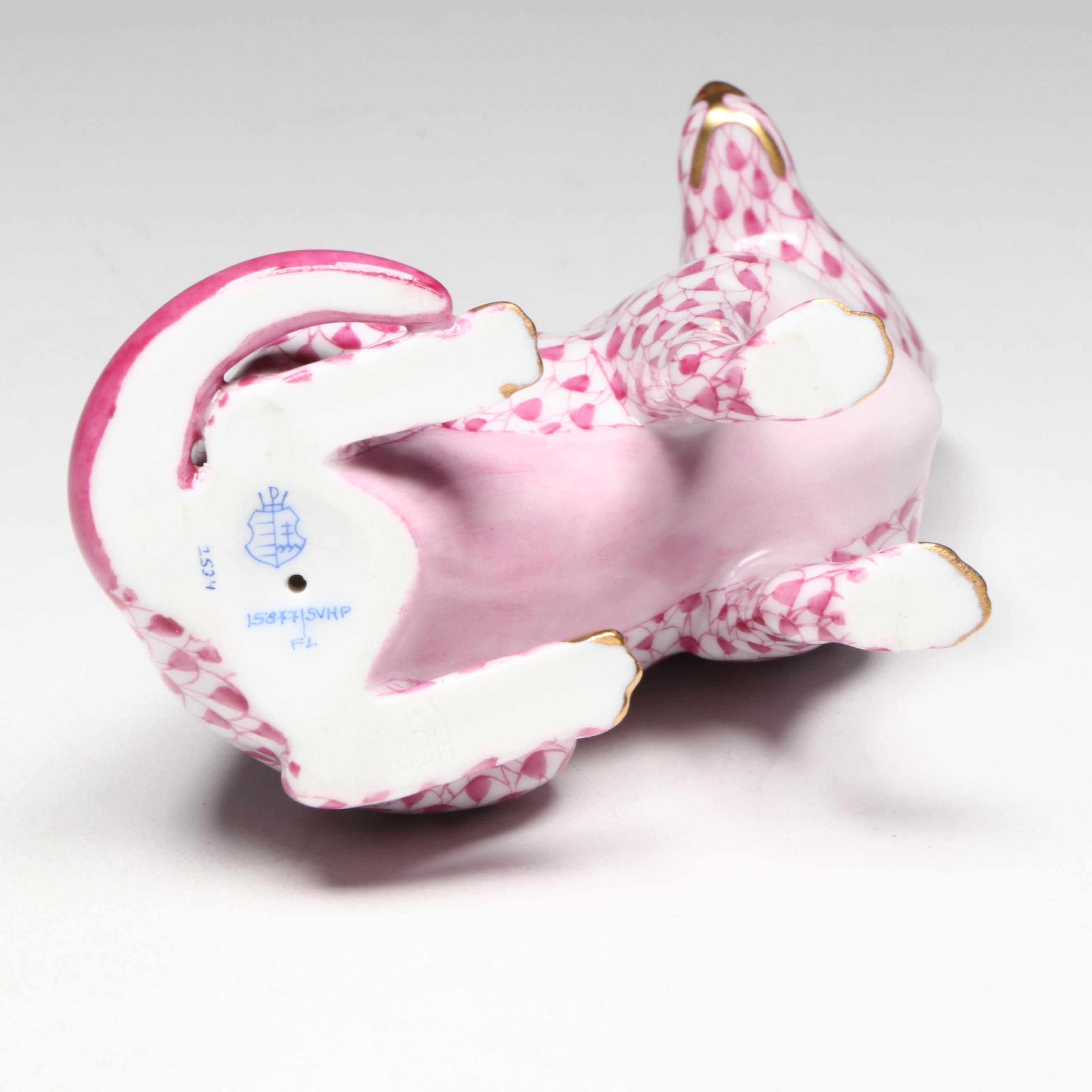 Herend Raspberry Fishnet with Gold "German Shepherd" Porcelain Figurine