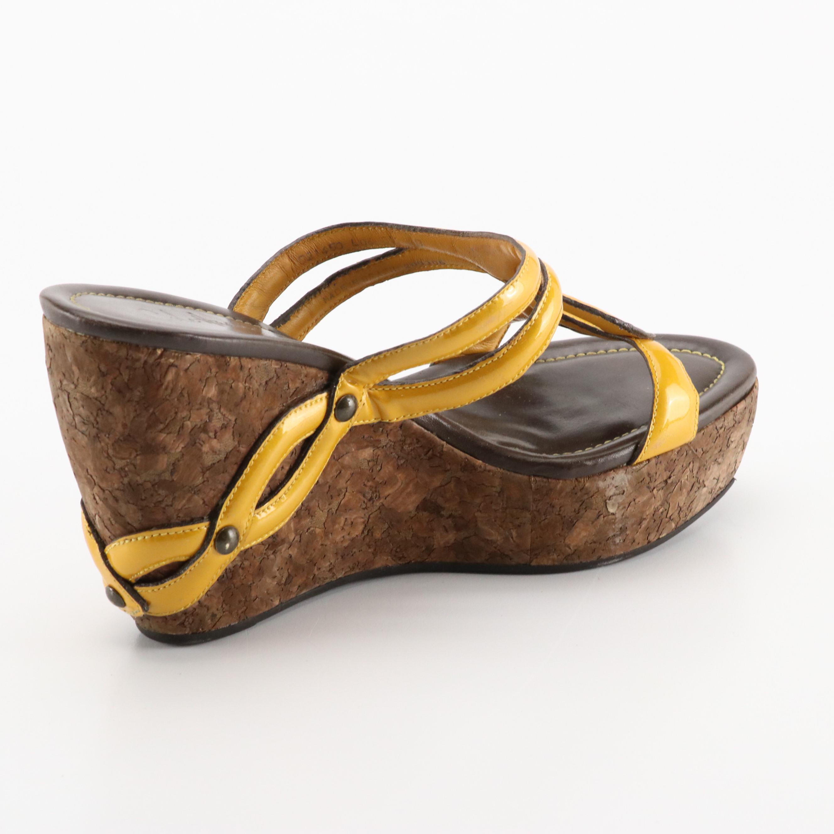 Cole Haan Salma Cork Wedged Mules in Yellow Leather with Box