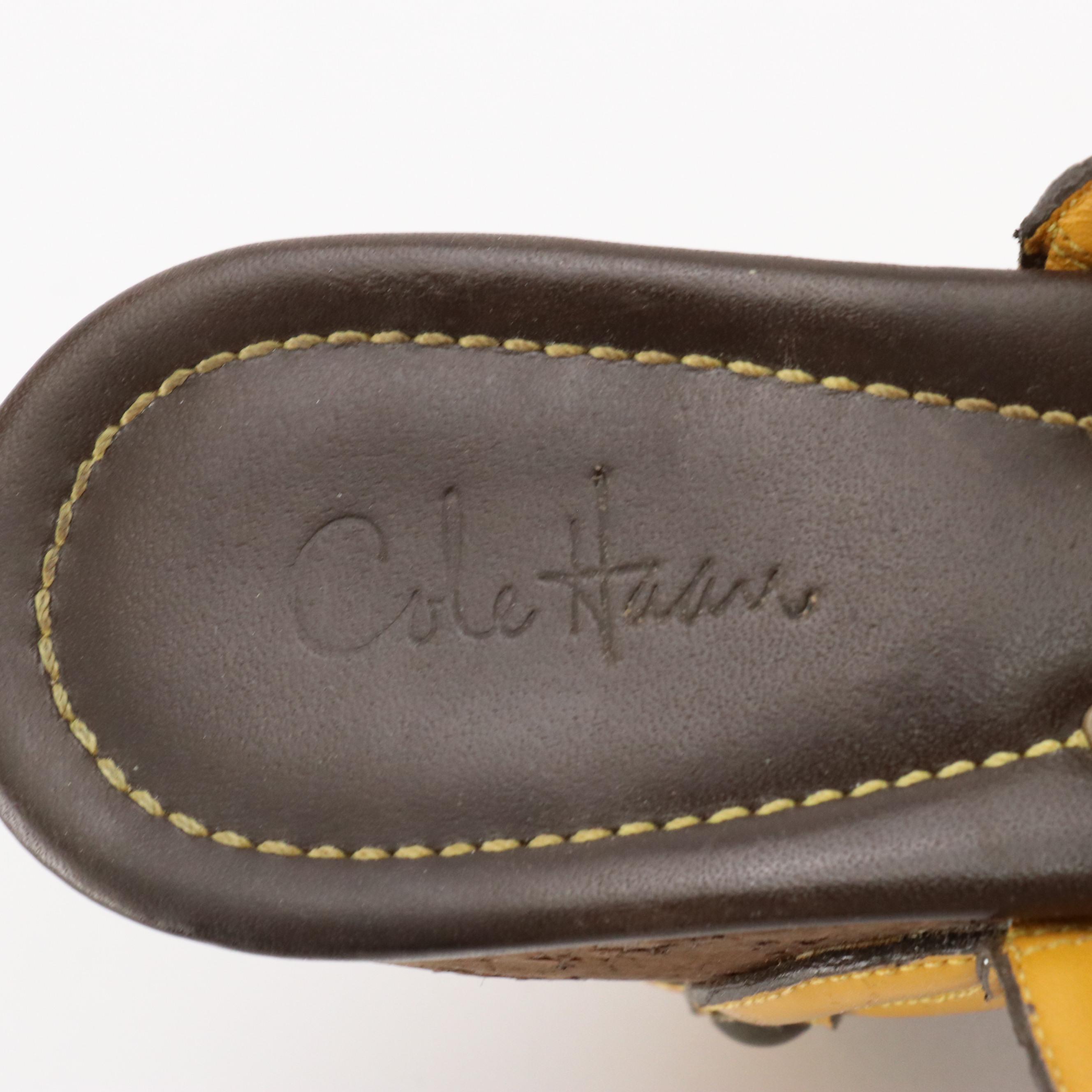 Cole Haan Salma Cork Wedged Mules in Yellow Leather with Box