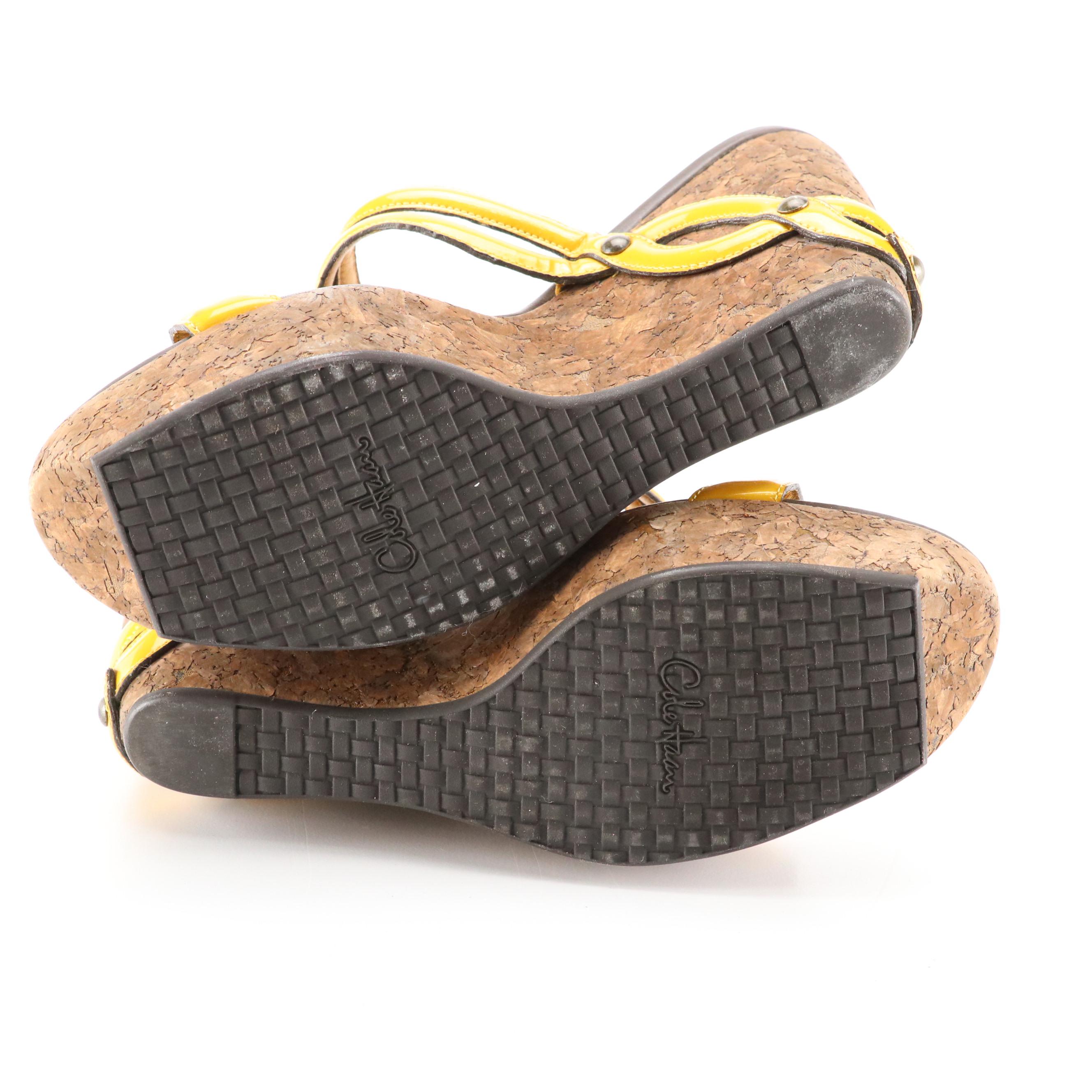 Cole Haan Salma Cork Wedged Mules in Yellow Leather with Box