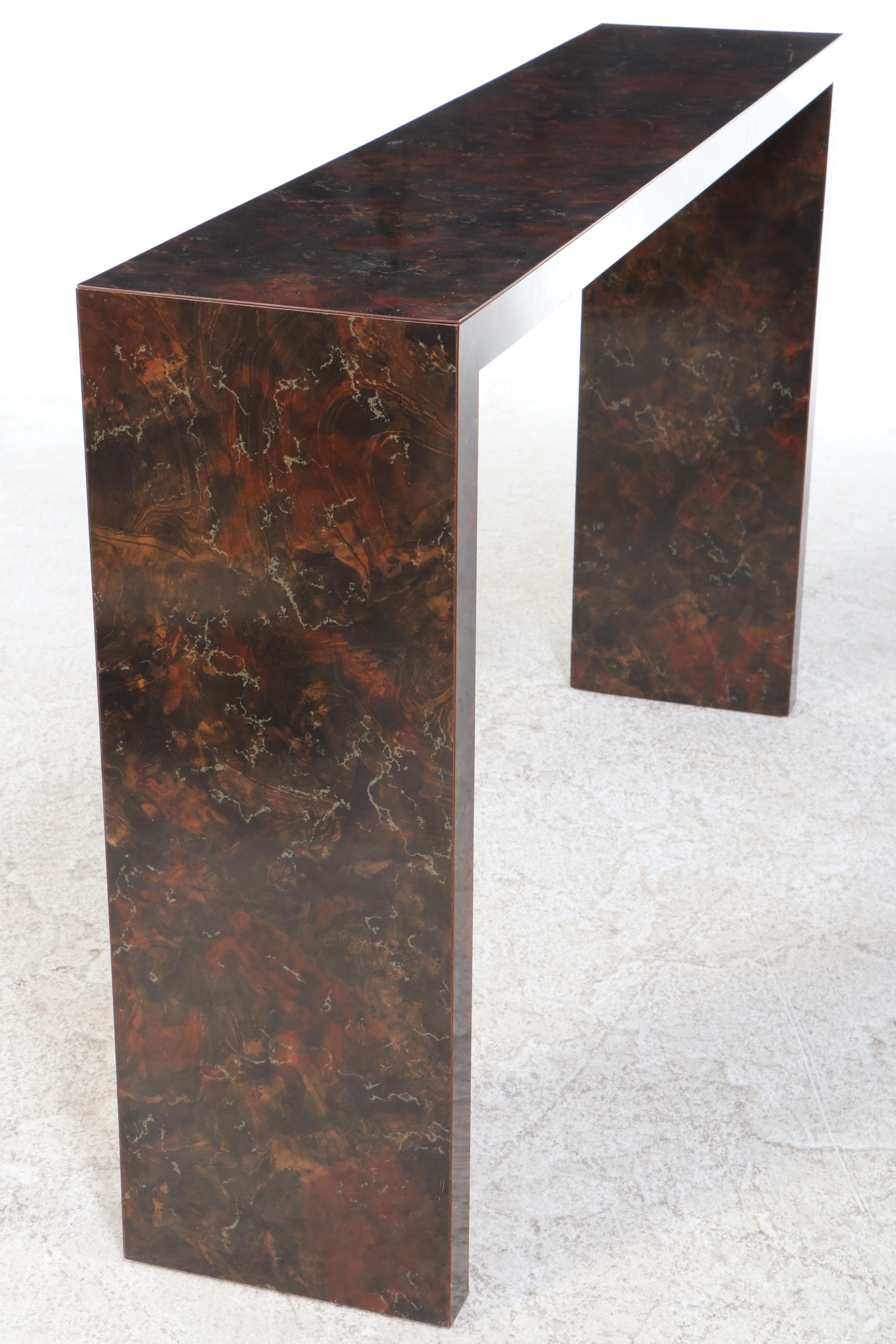 Postmodern Faux Marble Laminate Narrow Console Table, ca. 1990