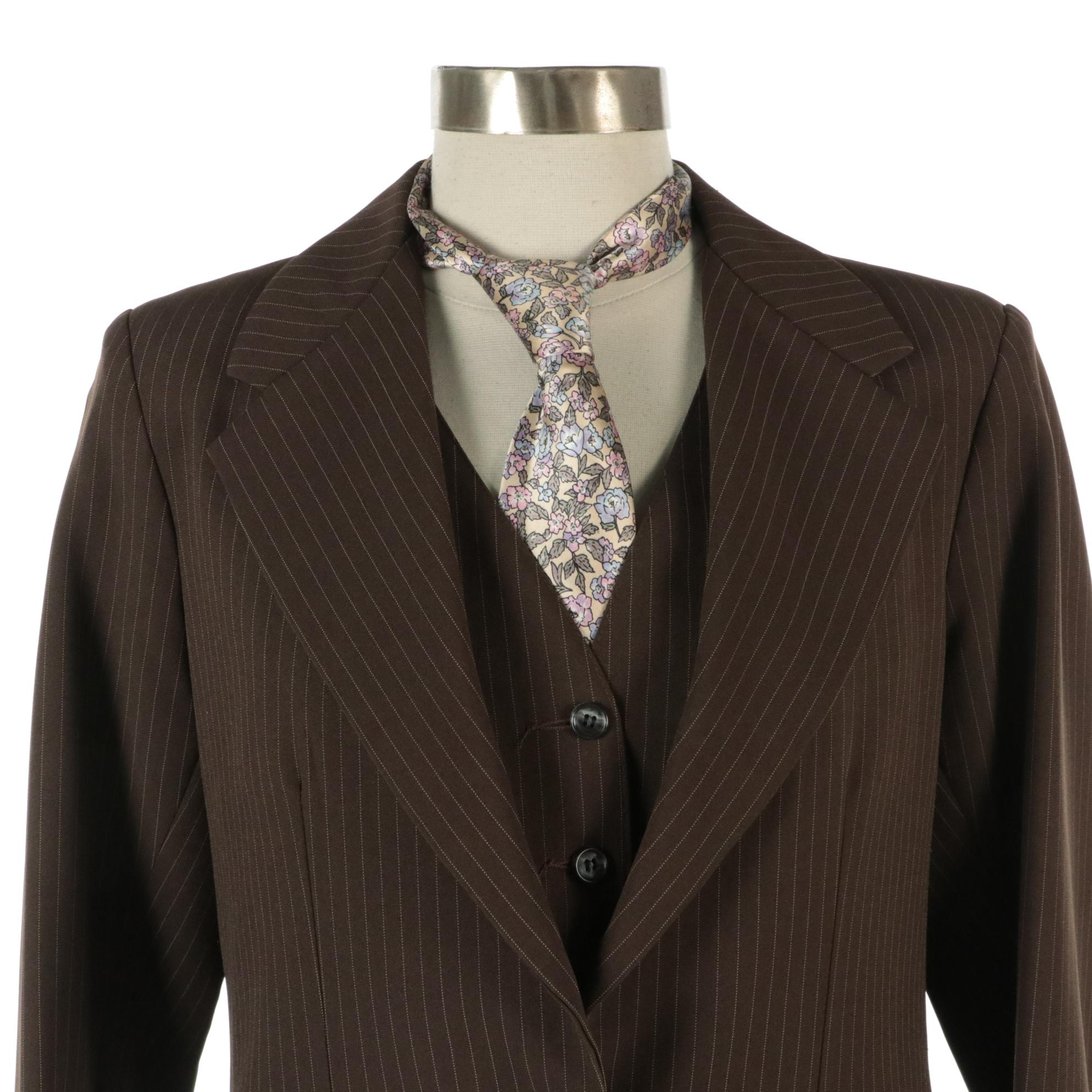 Devon Aire Brown Pinstripe Polyester Three Piece Equestrian Riding Suit