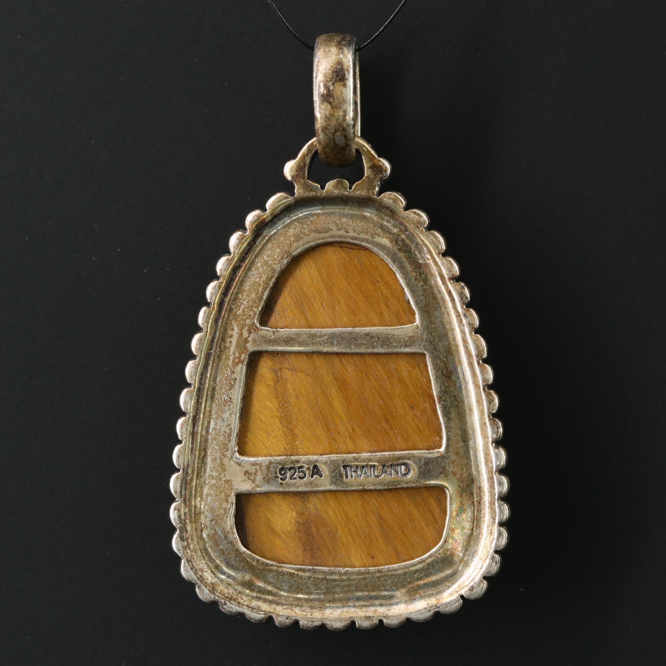 Sterling Tiger's Eye Floral Pendant