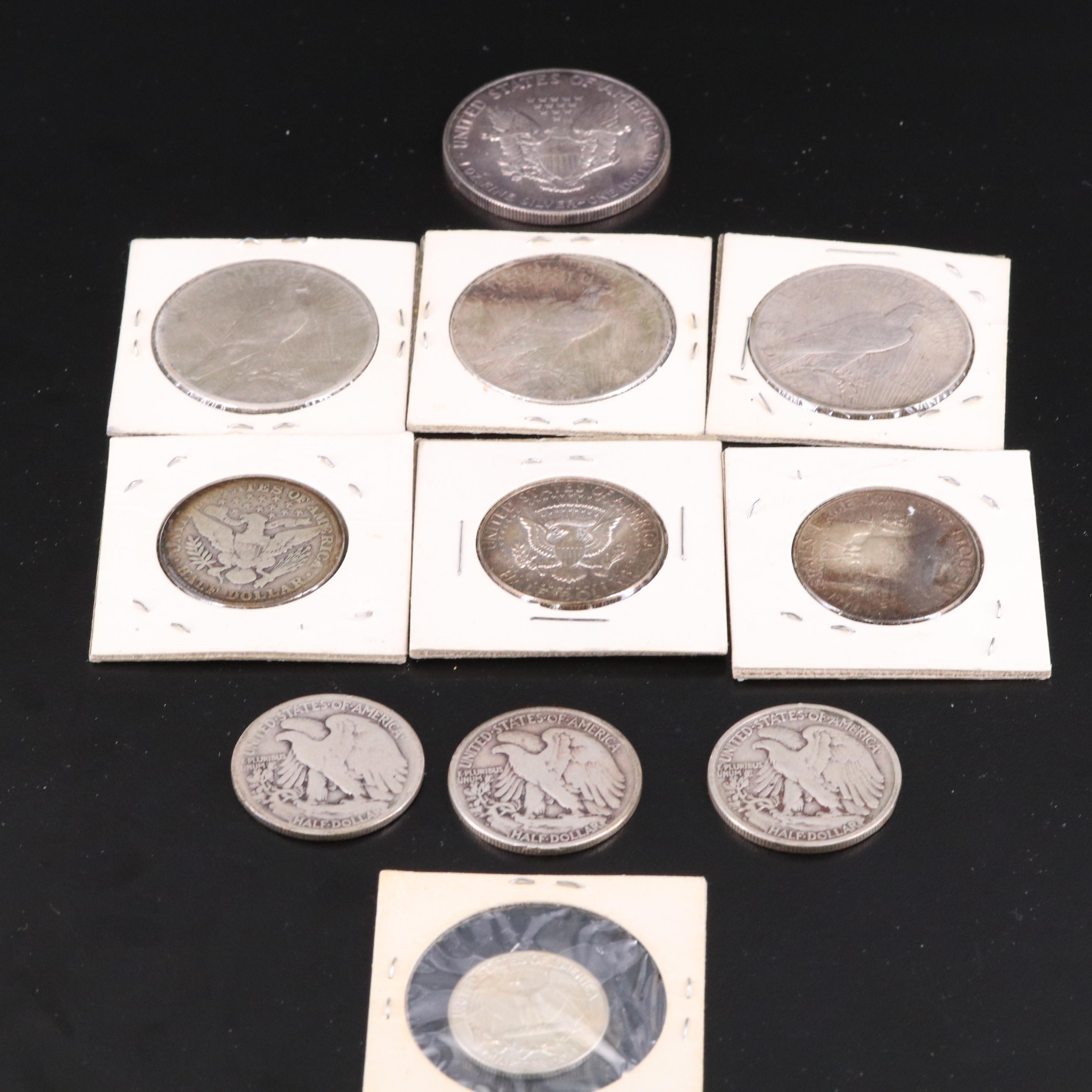 Group of American Silver Coins Including Walking Liberty Half Dollars