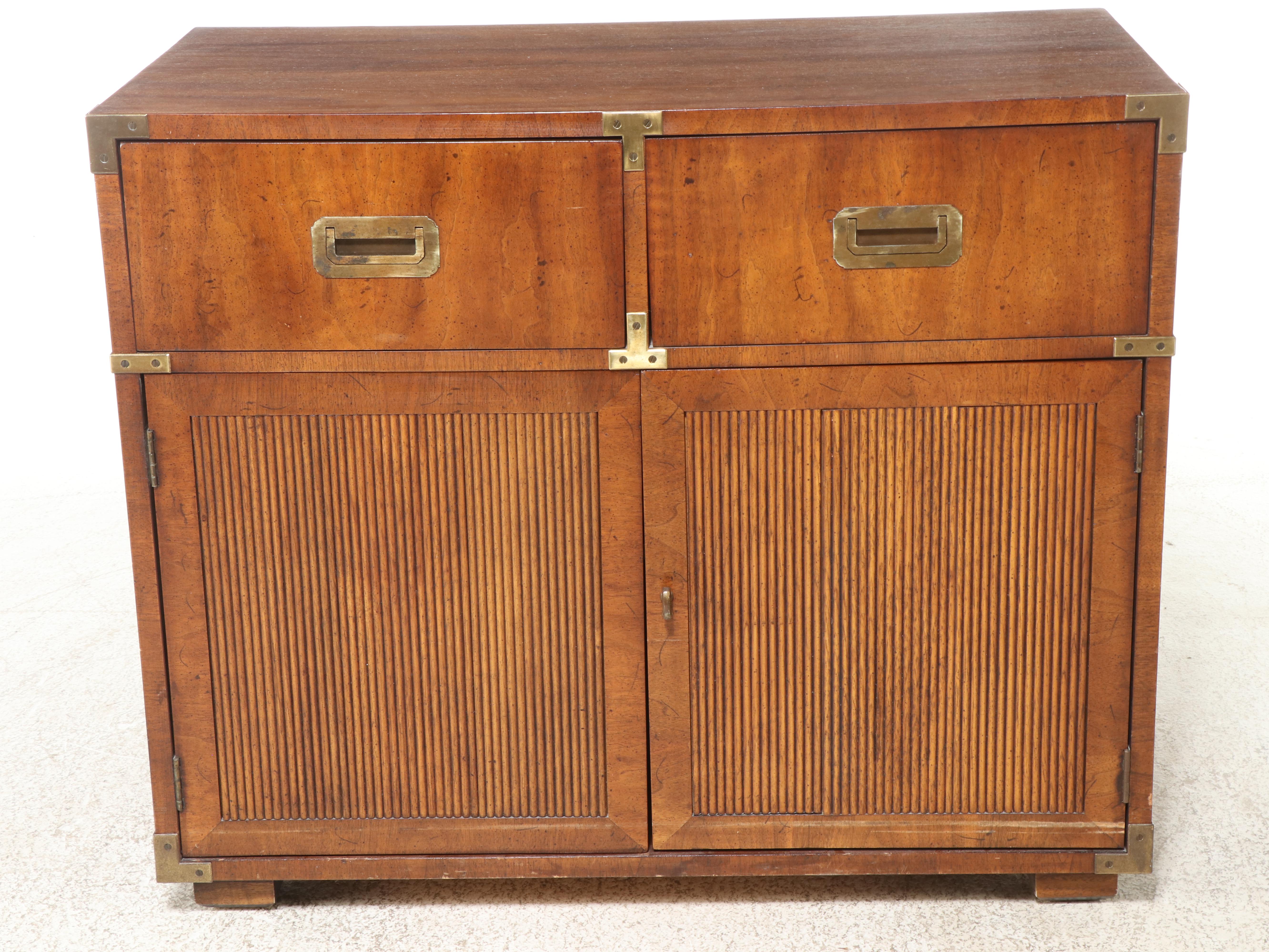Henredon Campaign Style Brass-Mounted Walnut Side Cabinet