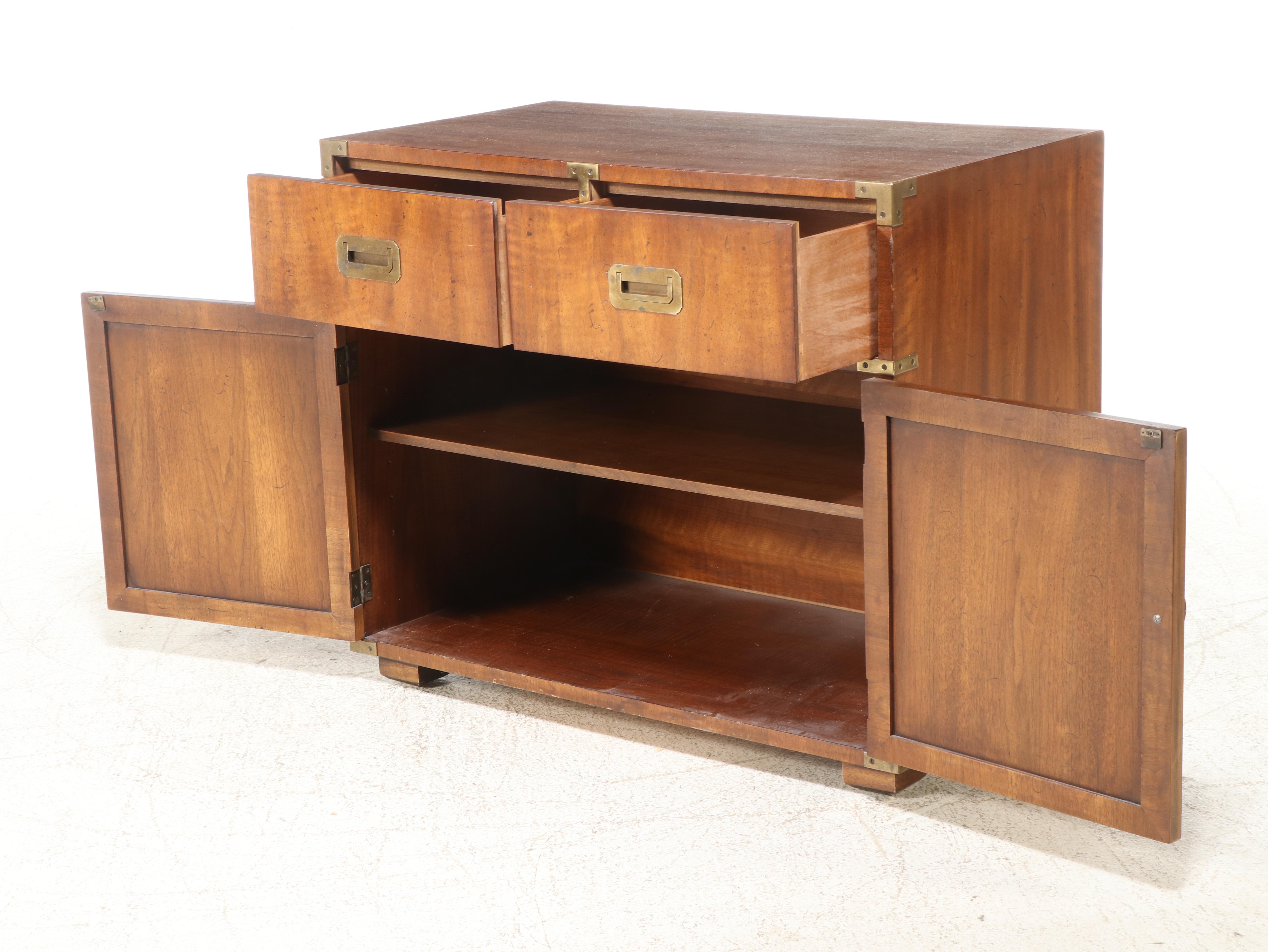 Henredon Campaign Style Brass-Mounted Walnut Side Cabinet