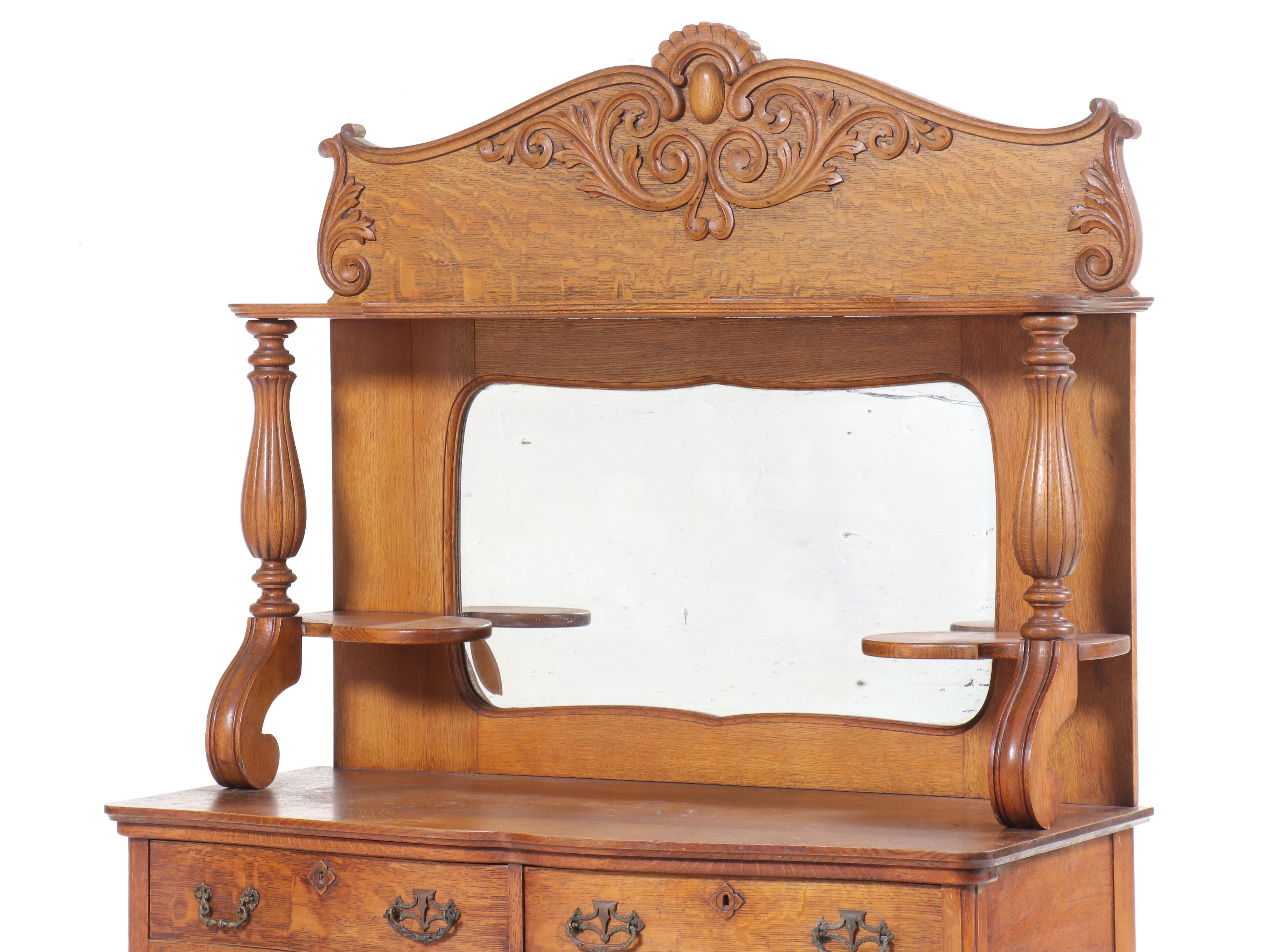 Late Victorian Carved and Quartersawn Oak Mirror-Back Buffet, Circa 1900