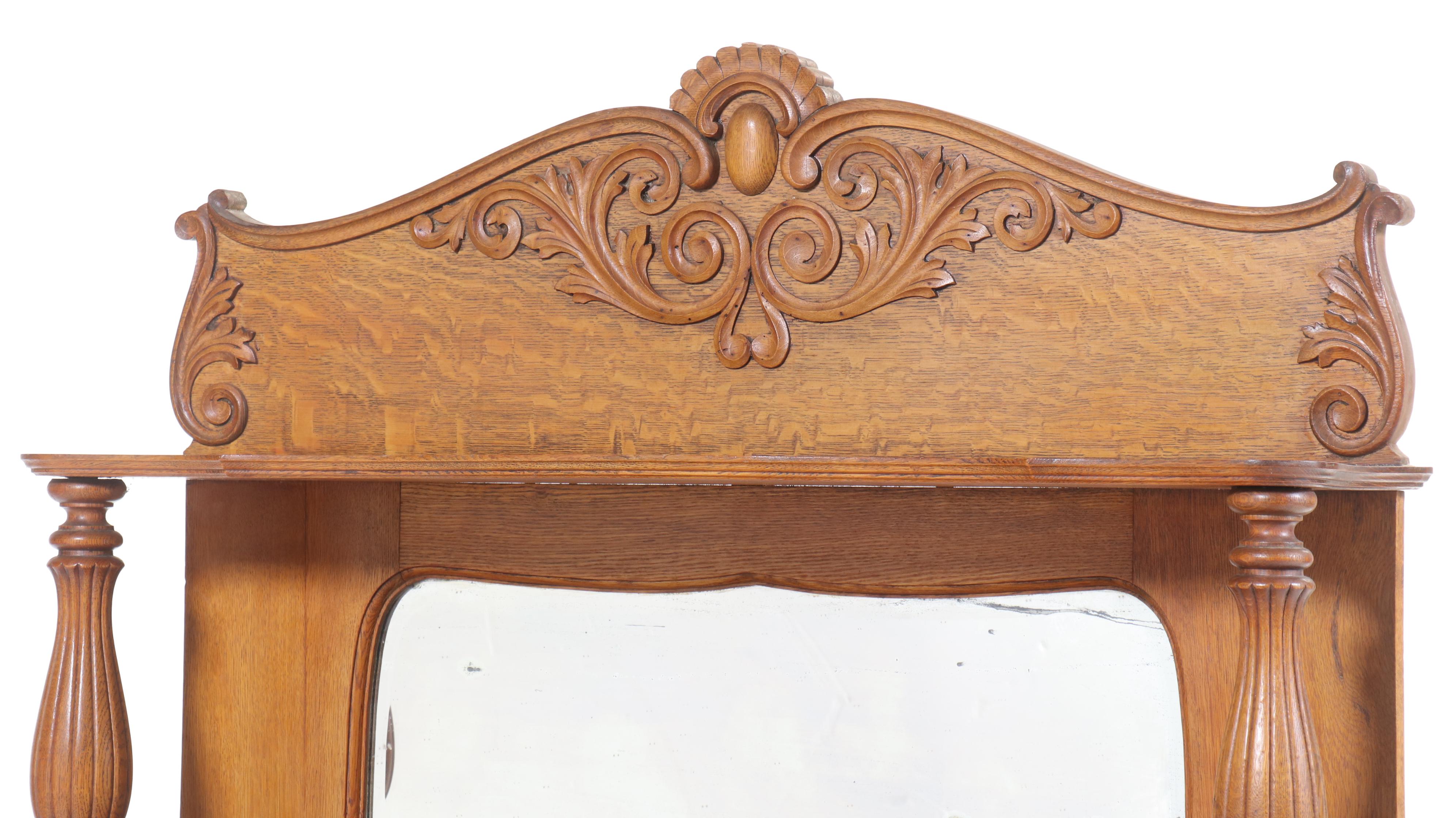 Late Victorian Carved and Quartersawn Oak Mirror-Back Buffet, Circa 1900
