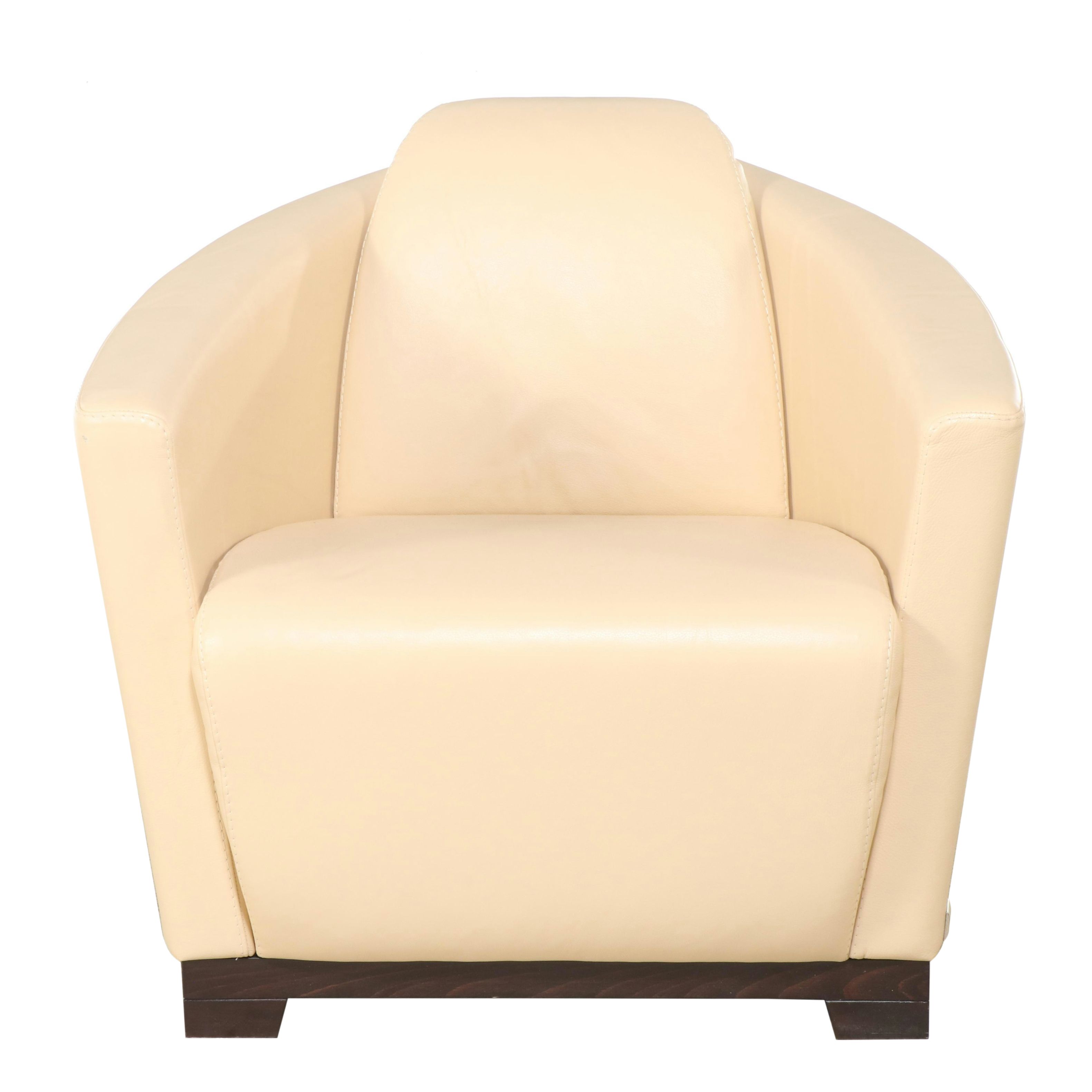 Calia Italia "Hotel" Art Deco Style Beech and Leather Club Chair