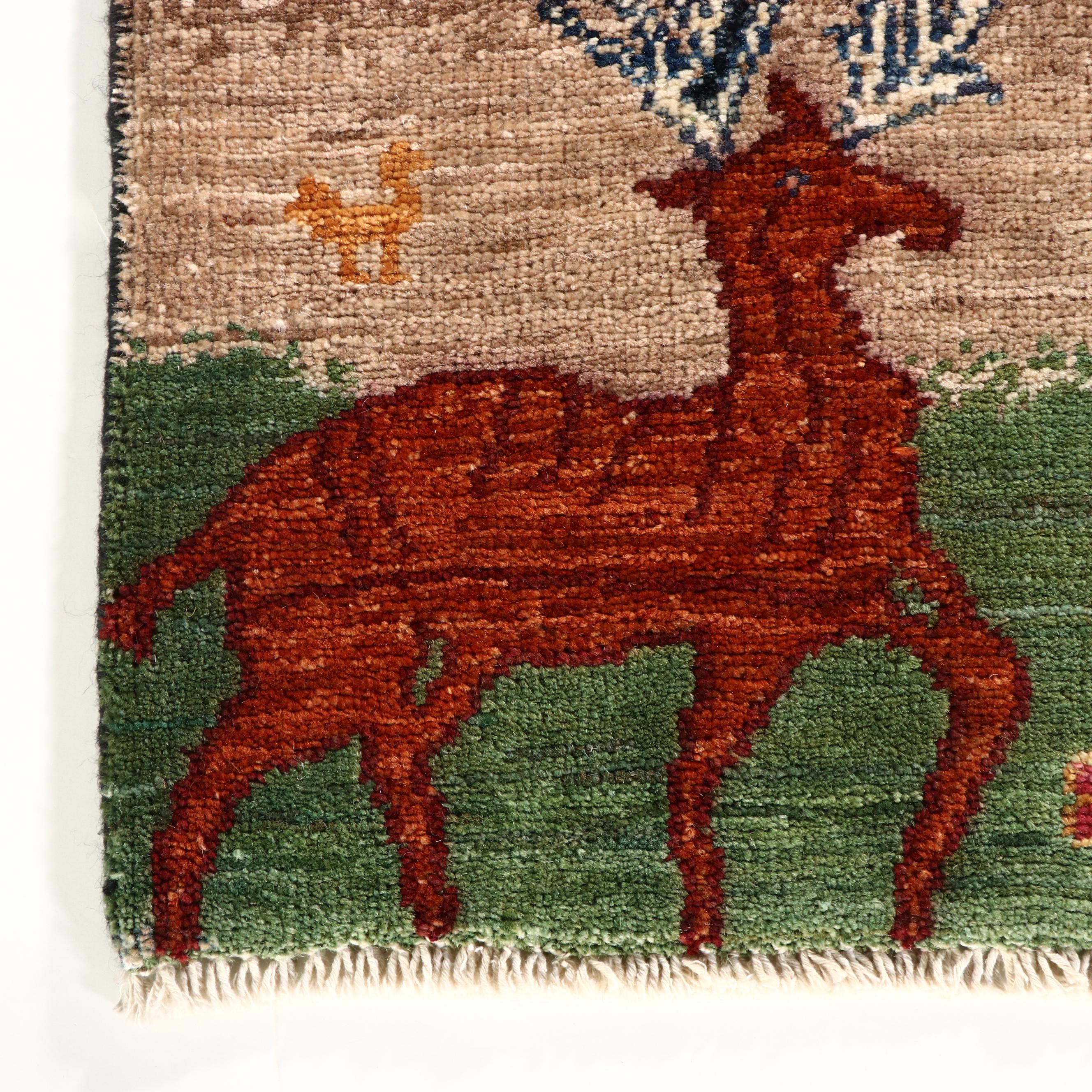 2'2 x 3' Hand-Knotted Pakistani-Afghan Style Pictorial Accent Rug