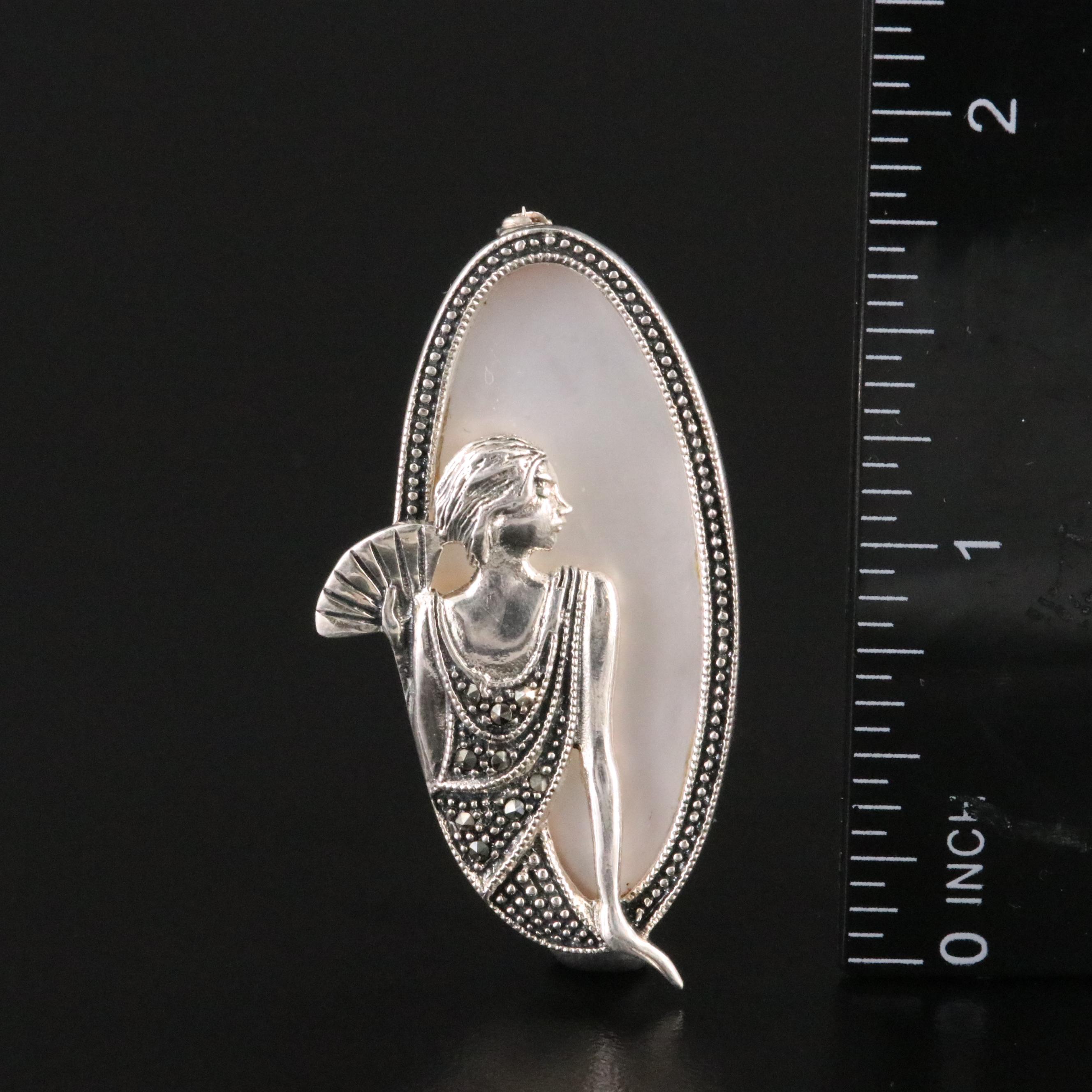 Sterling Mother-of-Pearl and Marcasite Brooch