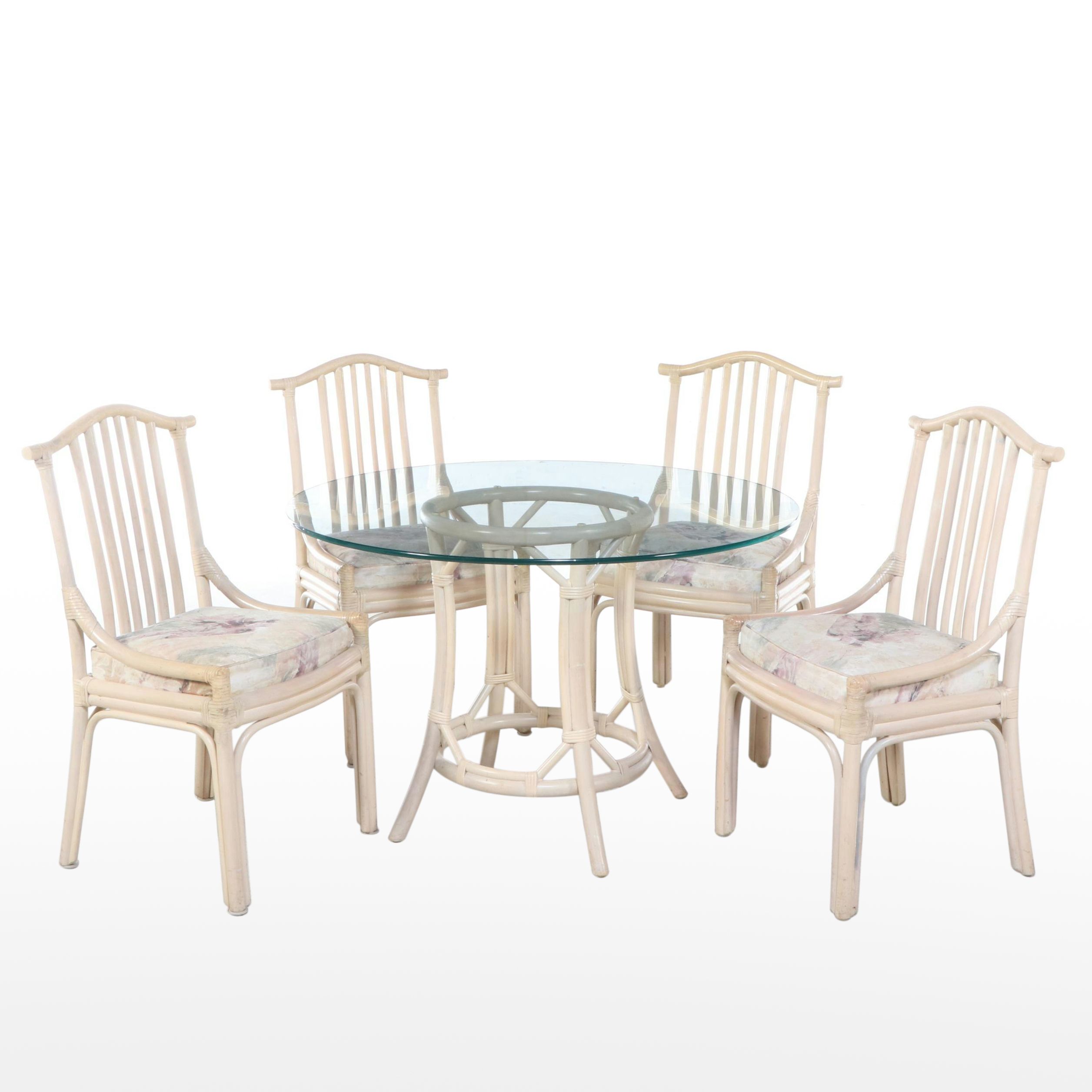 Five Piece Rattan Patio Dining Set with Glass Top Table