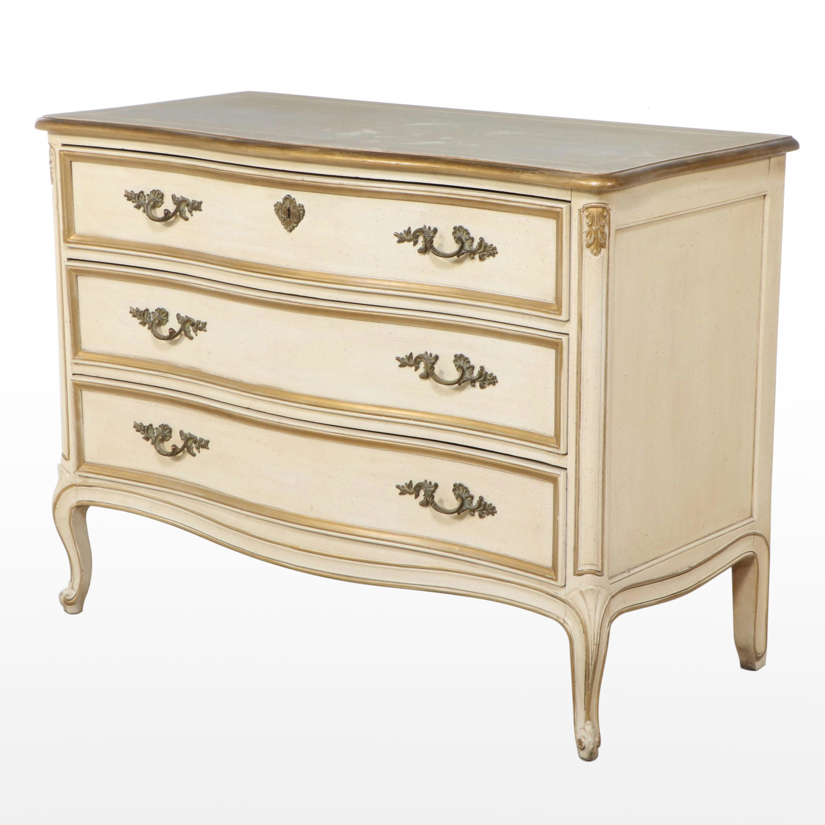 Henredon French Provincial Style Parcel Gilt and Painted Wood Three-Drawer Chest