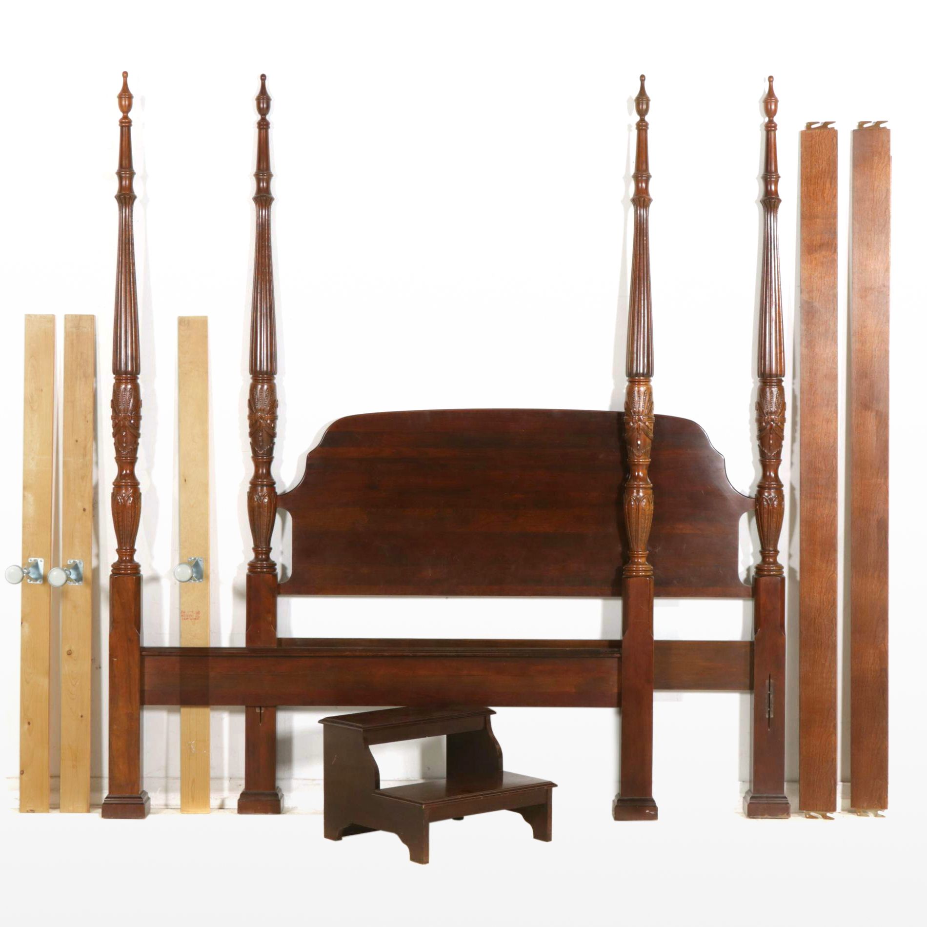 Rice Planter Mahogany Four Poster Queen Size Bed Frame