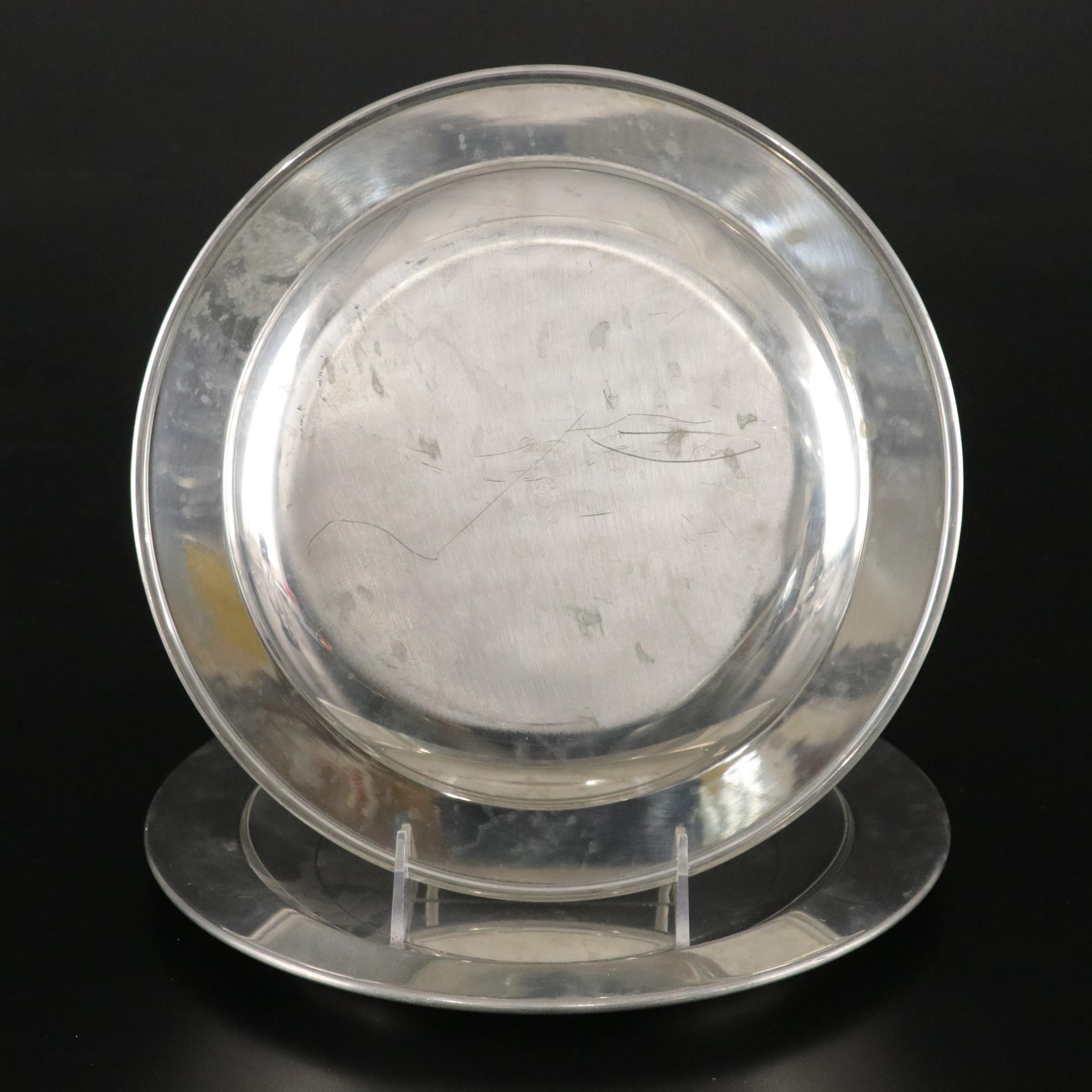 Steiff Pewter Plates with Glass Bowls, Syrup Pitcher, and Cake Server