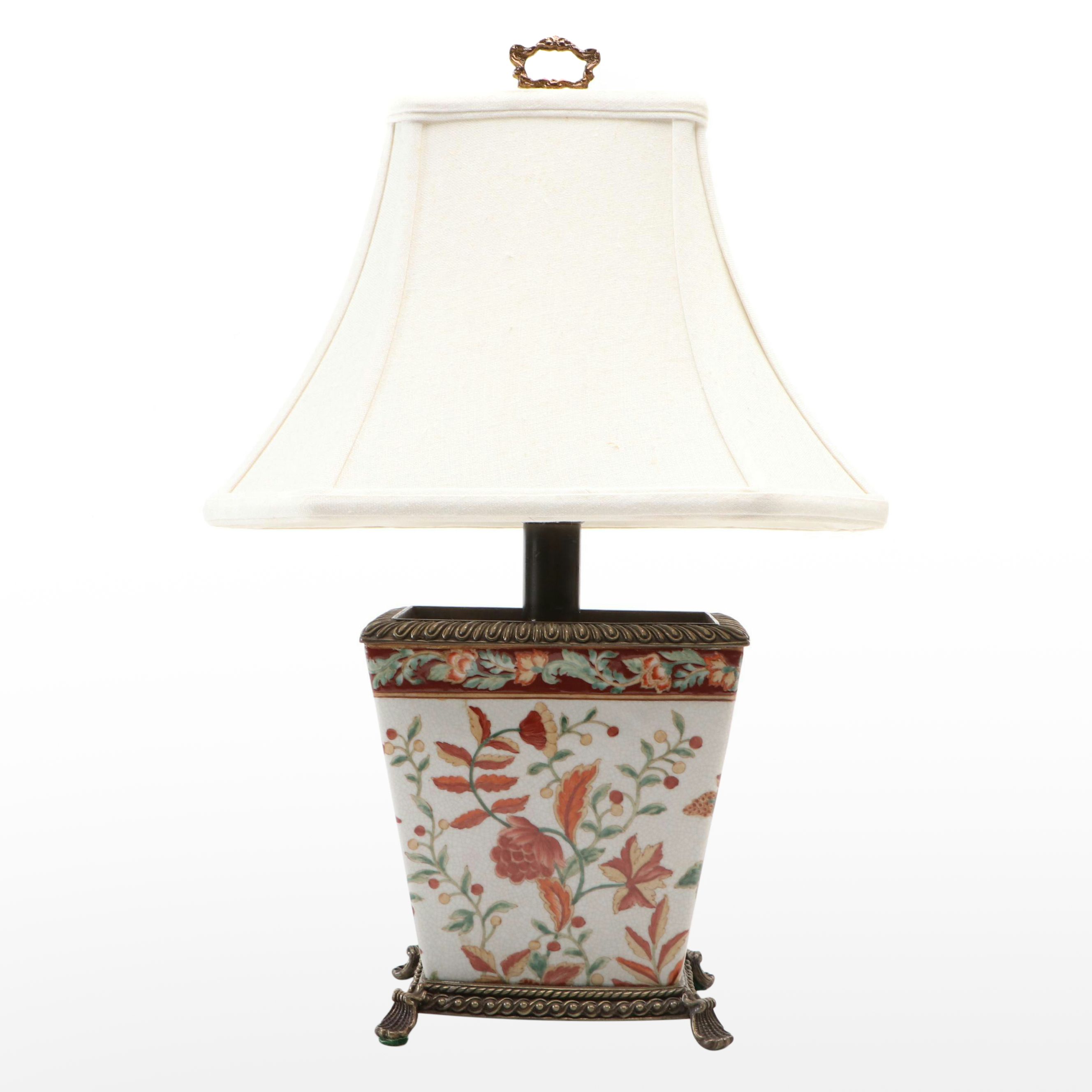 Chinese Hand-Painted Vase Table Lamp with Silk Shade