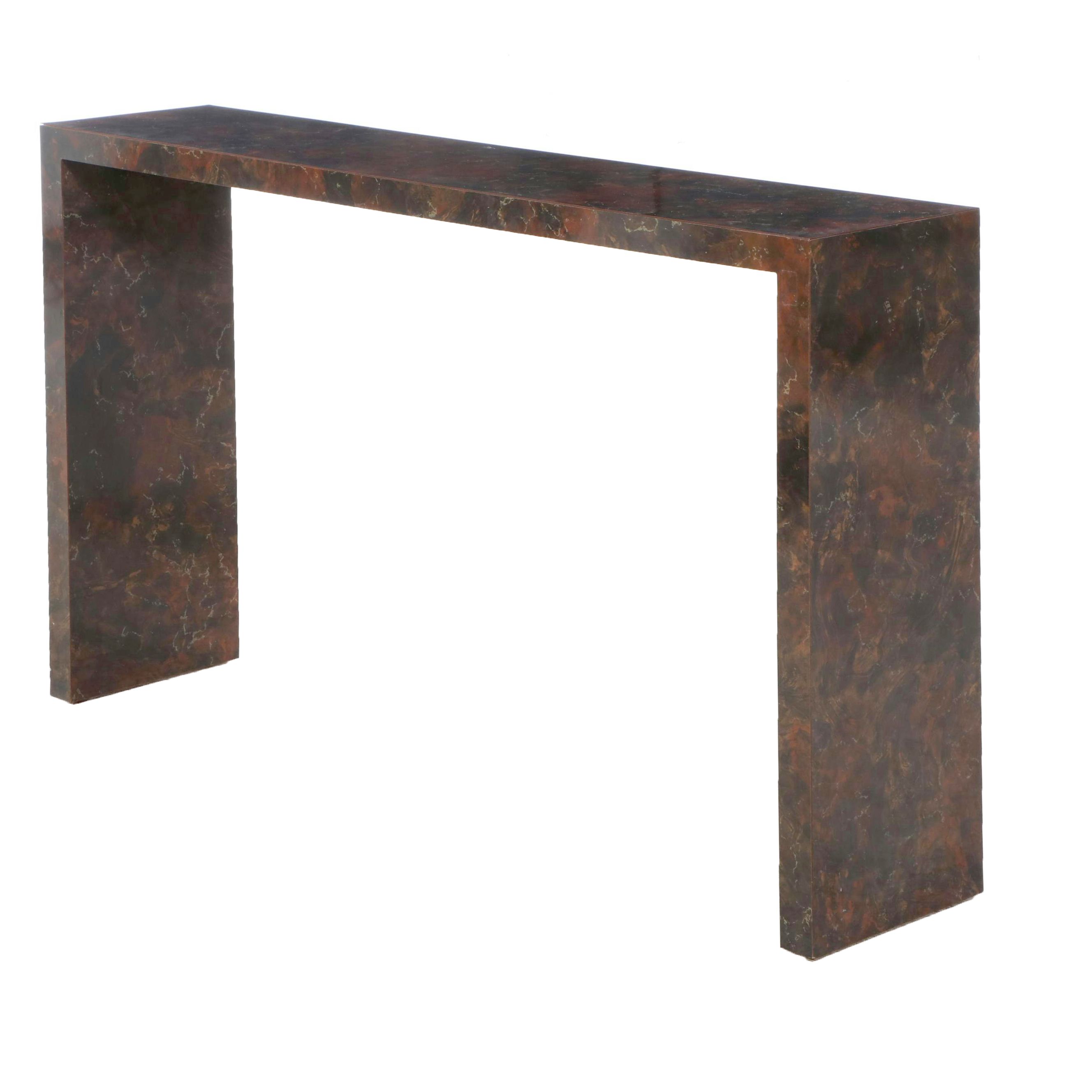 Postmodern Faux Marble Laminate Narrow Console Table, ca. 1990