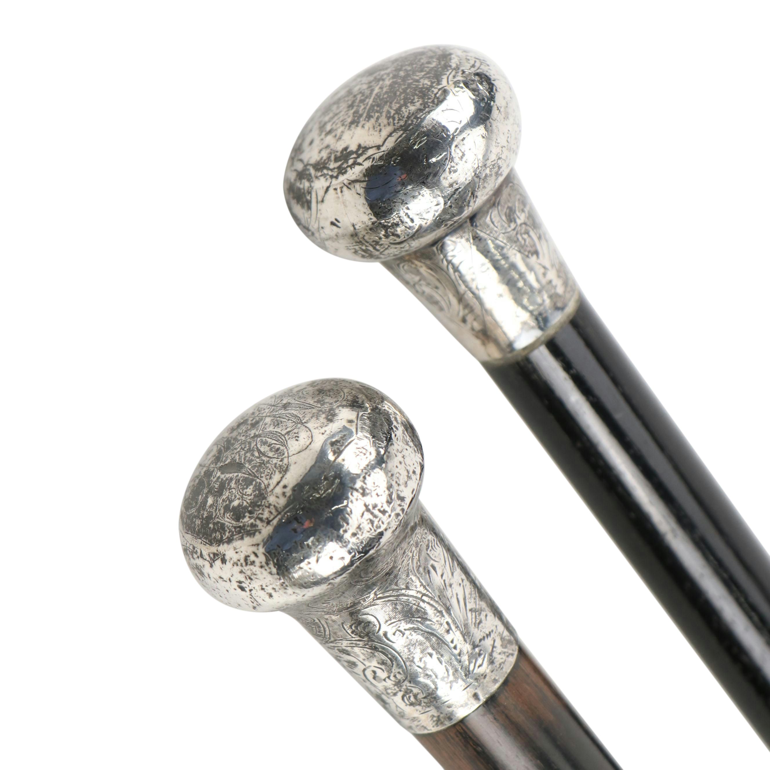 Feldman Bros, Alfred Rosenthal Sterling Ebonized Walking Sticks, 1913 & 1933