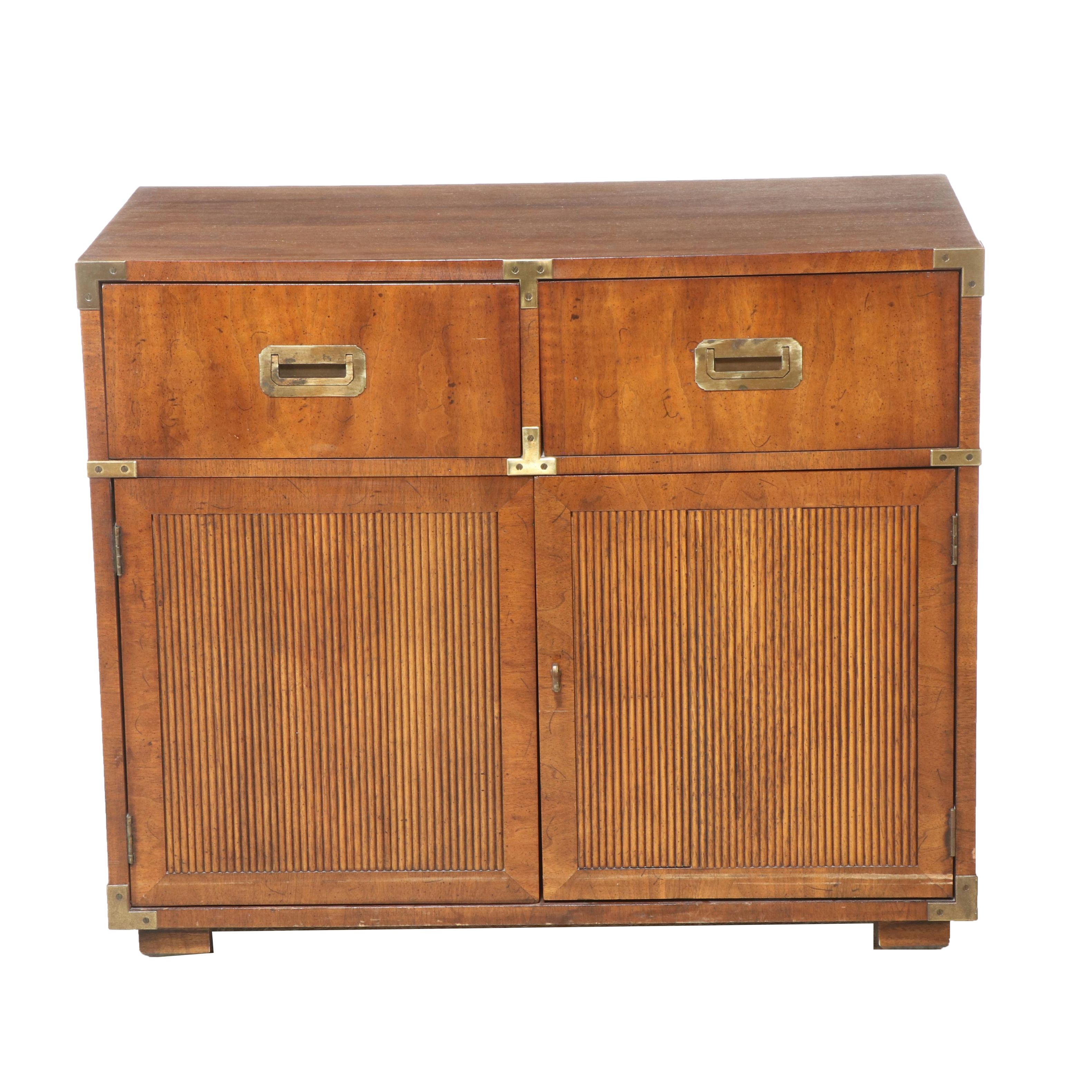 Henredon Campaign Style Brass-Mounted Walnut Side Cabinet
