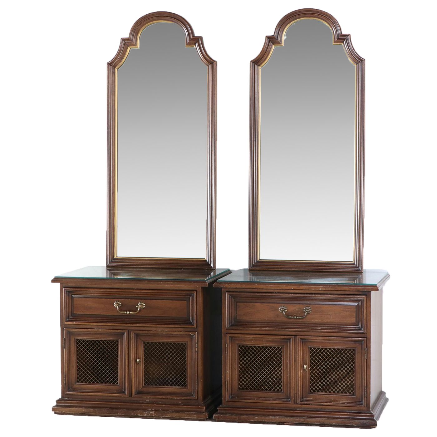 Pair of Henredon Oak Dressing Tables with Mirrors, Late 20th Century