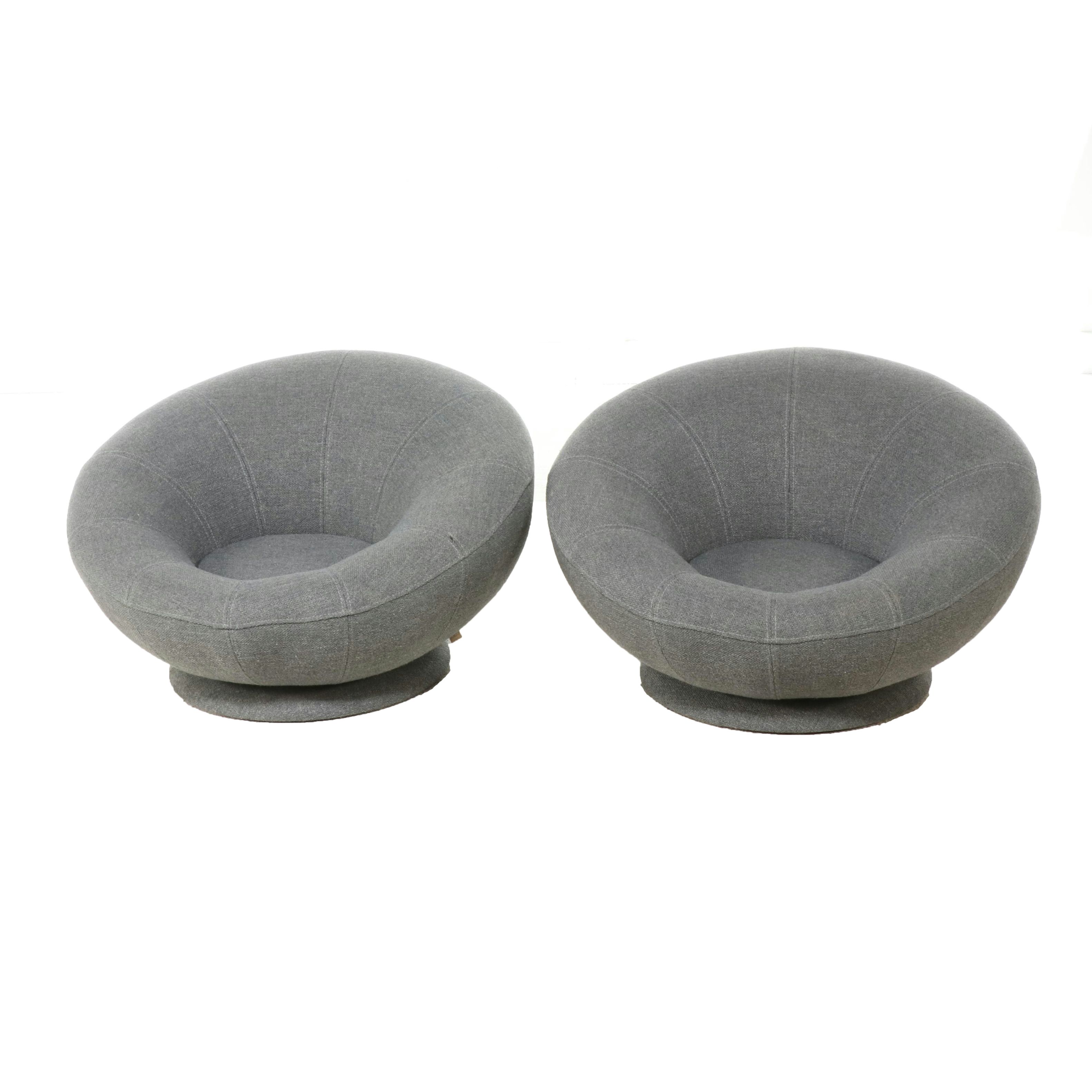 Pair of Pottery Barn Teen "Groovy" Swivel Lounge Chair in Charcoal Tweed