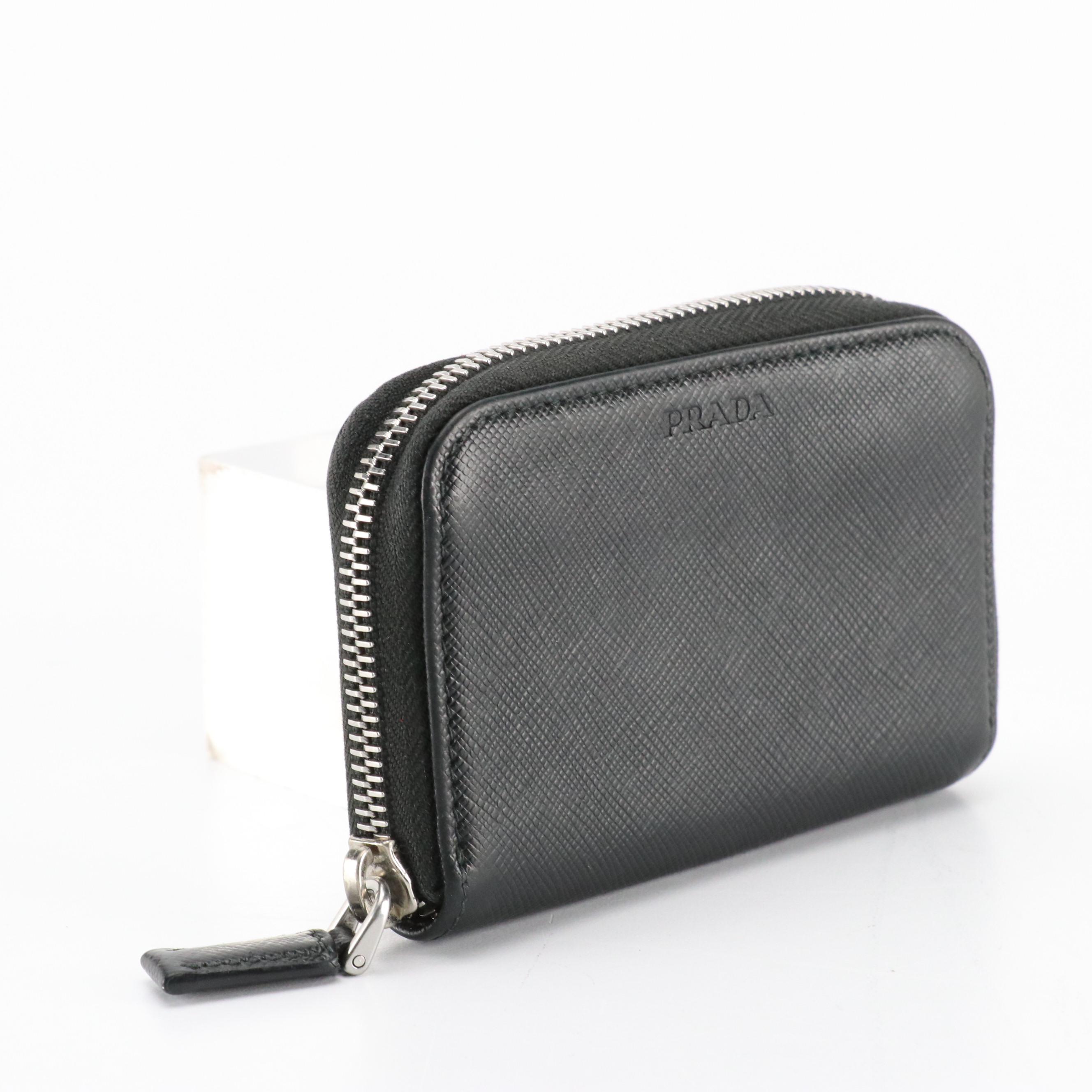 Prada Compact Zip Wallet in Black Saffiano Leather