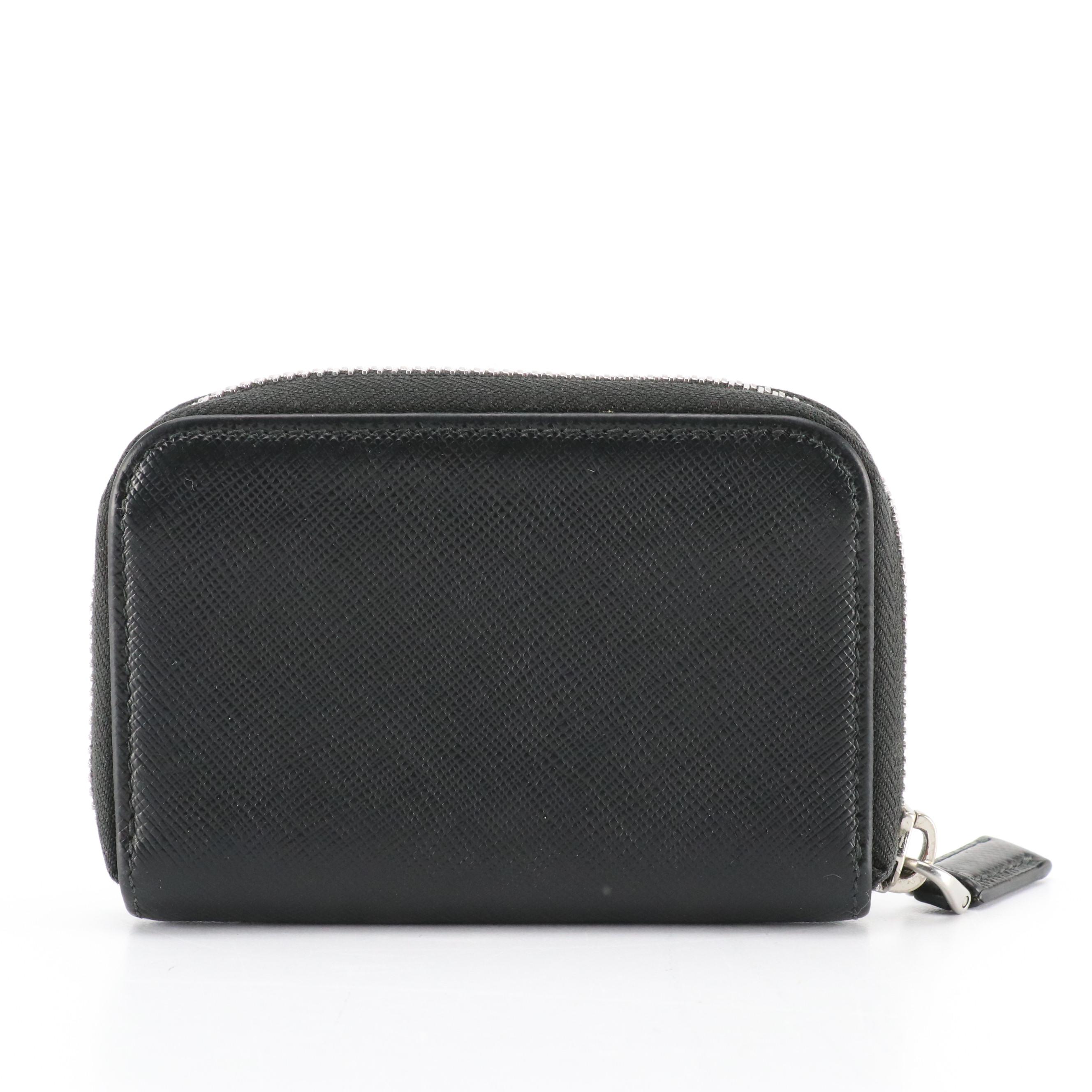 Prada Compact Zip Wallet in Black Saffiano Leather