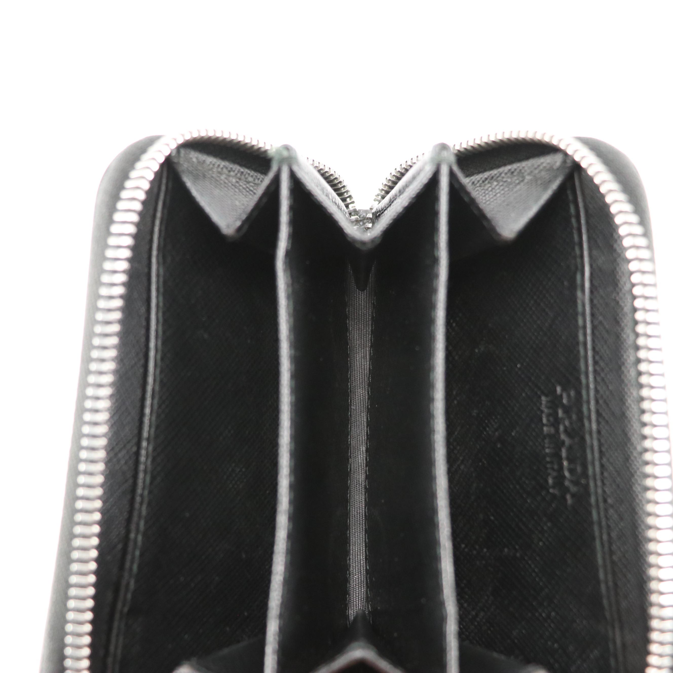 Prada Compact Zip Wallet in Black Saffiano Leather