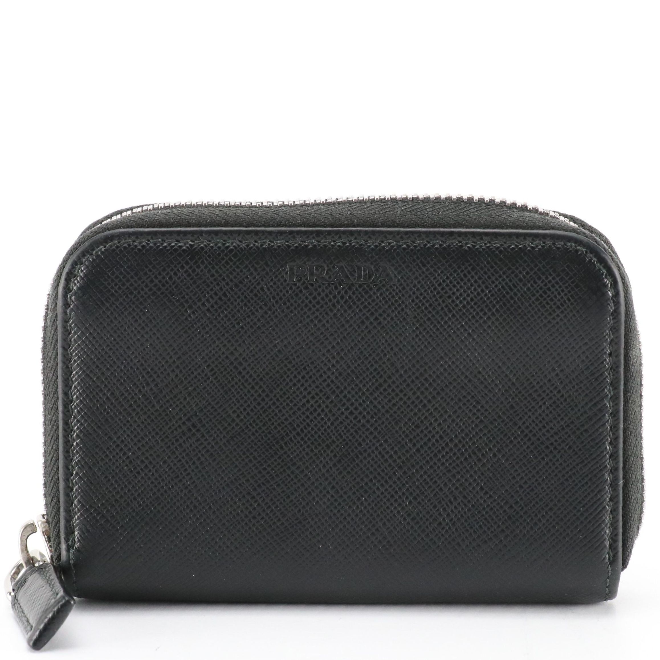Prada Compact Zip Wallet in Black Saffiano Leather