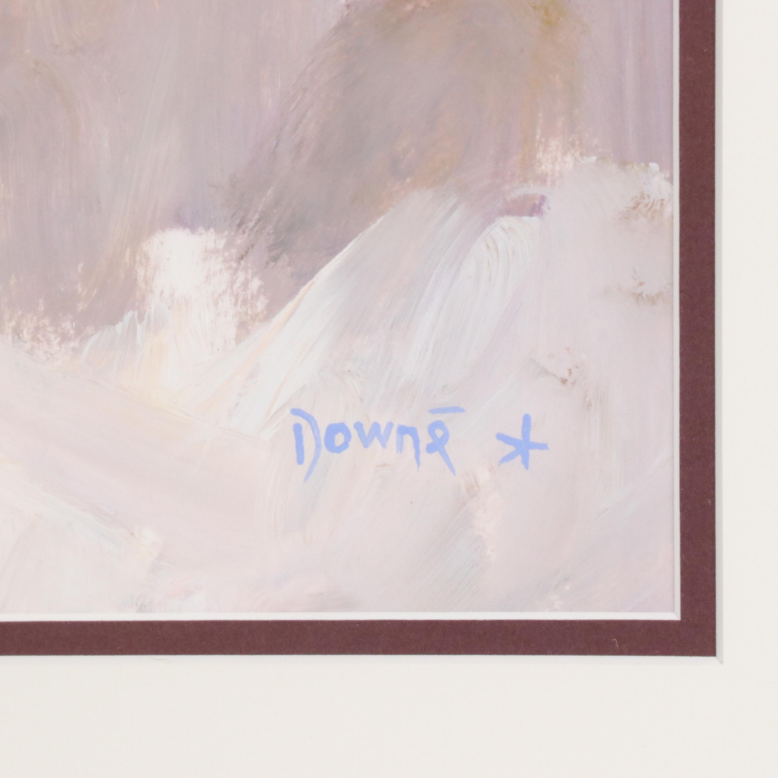 Downe Burns Stylized Landscape Acrylic Painting, Circa 2000