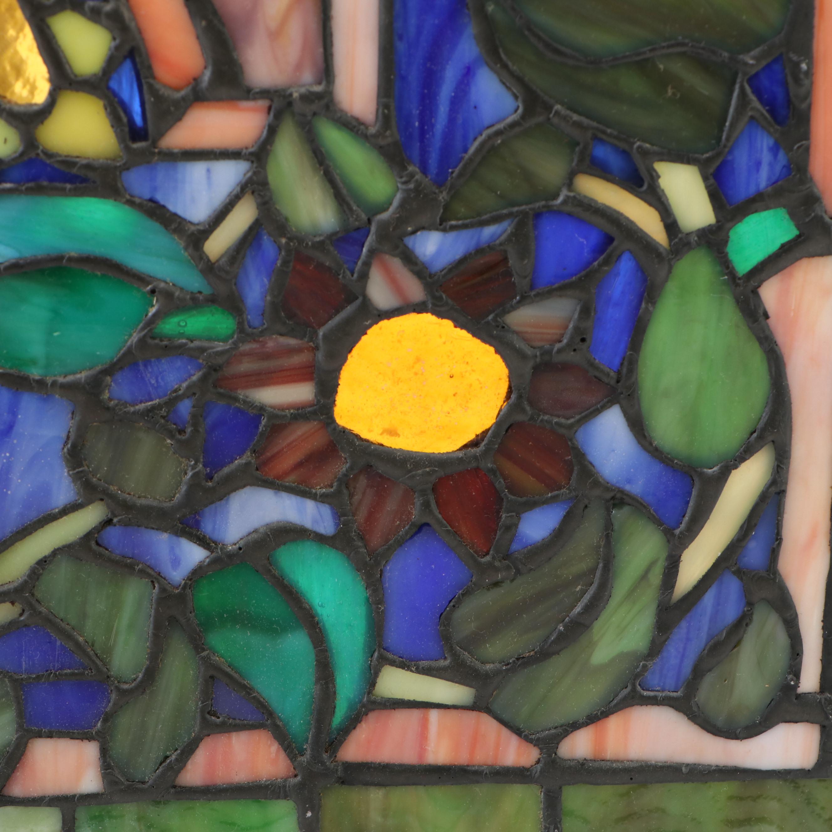 Stained Glass Arched Hanging Window Panel with Floral Motif
