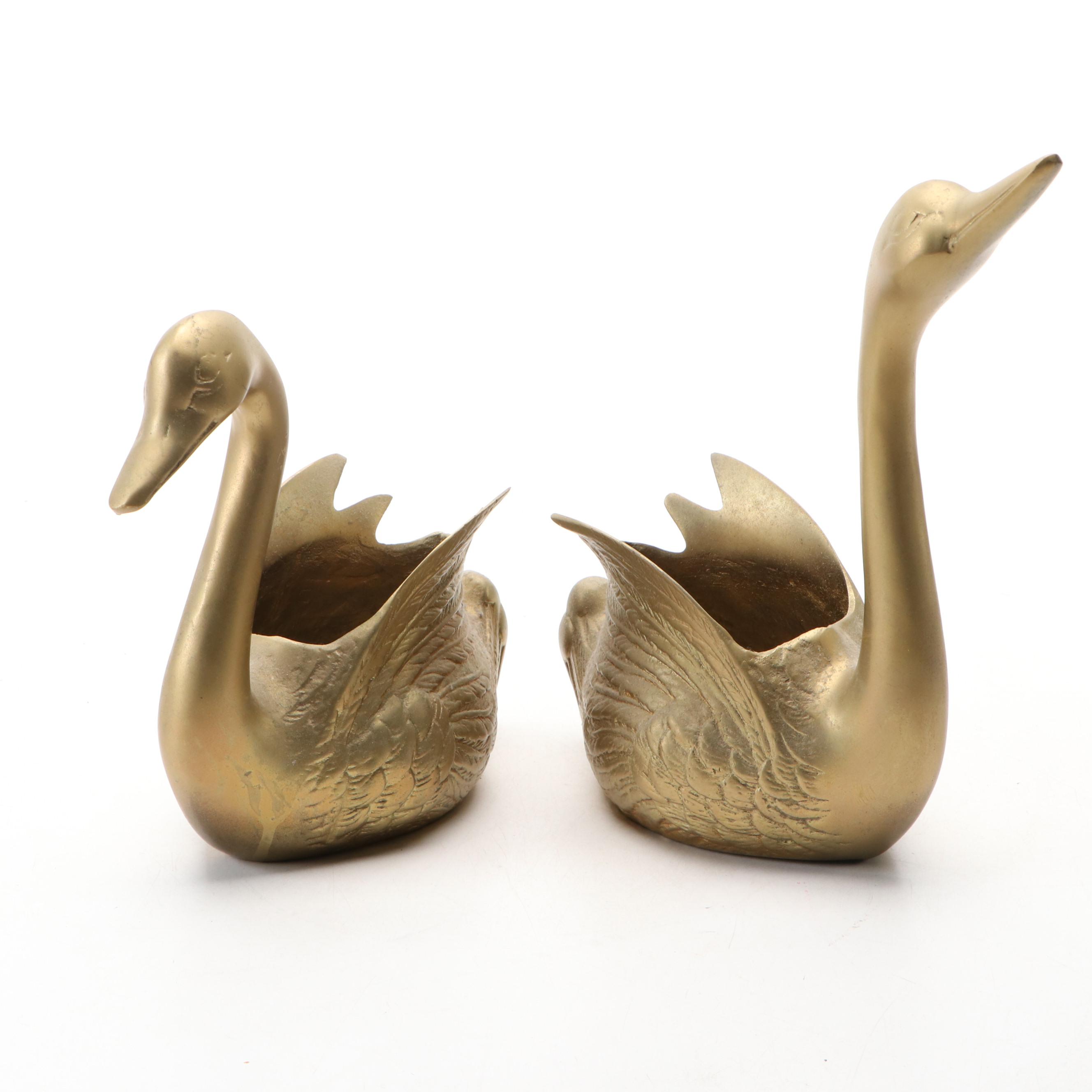 Brass Swan Planters, Mid to Late 20th Century