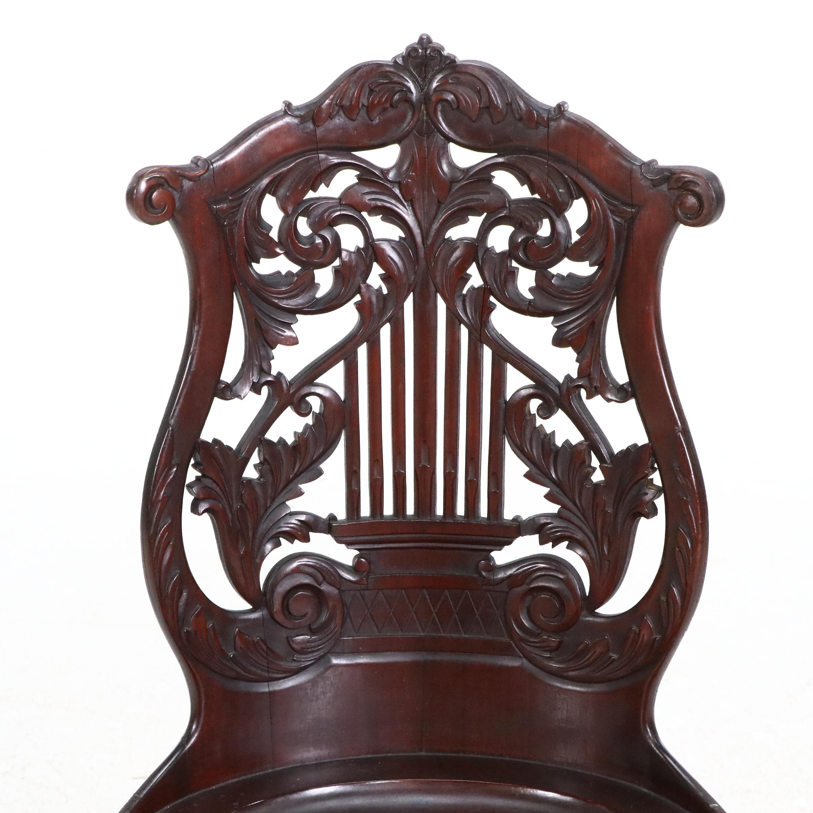 Paine Furniture Co. Carved Mahogany Lyre-Back Swivel-Lift Desk Chair, Circa 1900