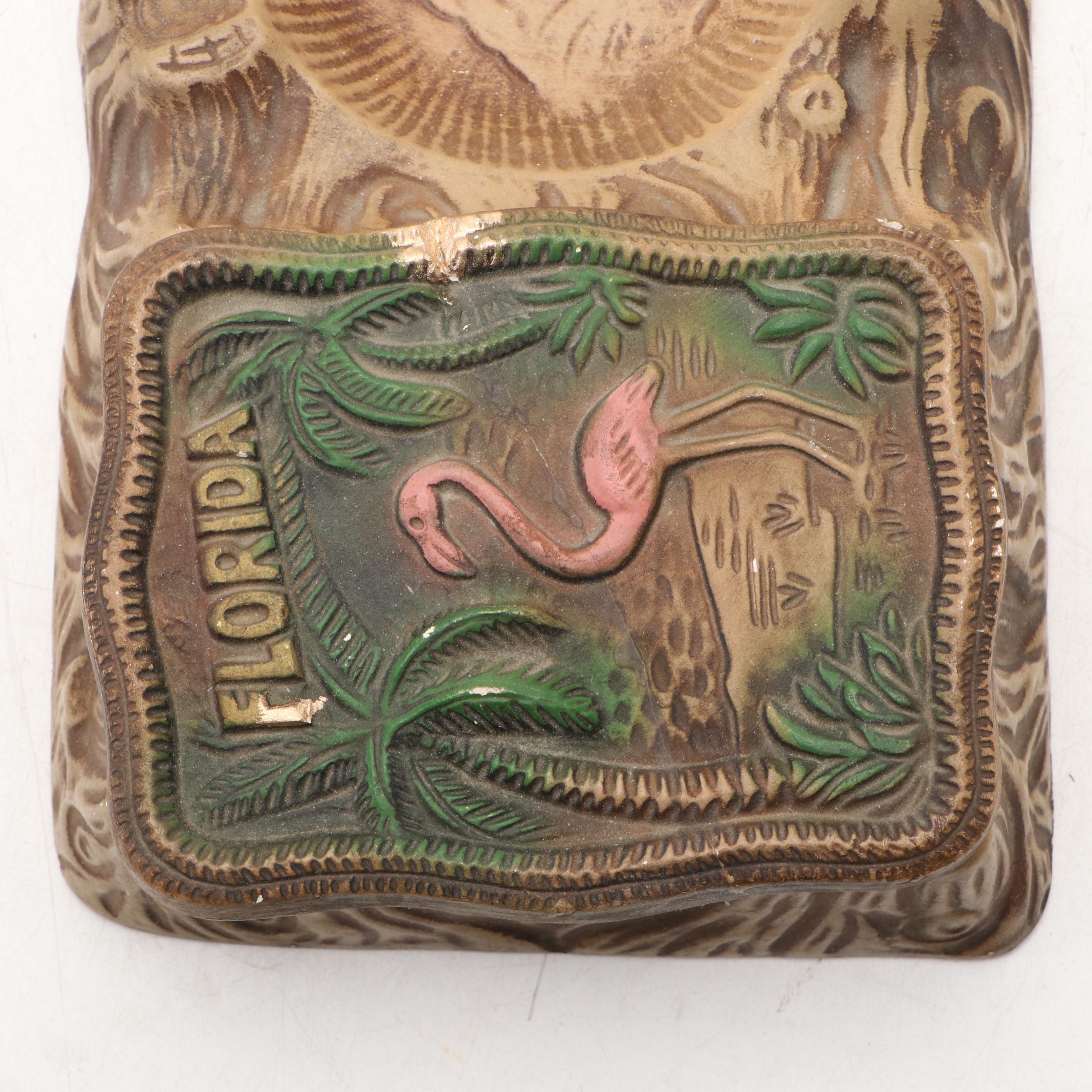 Florida Souvenir Shell Embellished Desk Lamp with Ashtray Box, Mid-20th Century