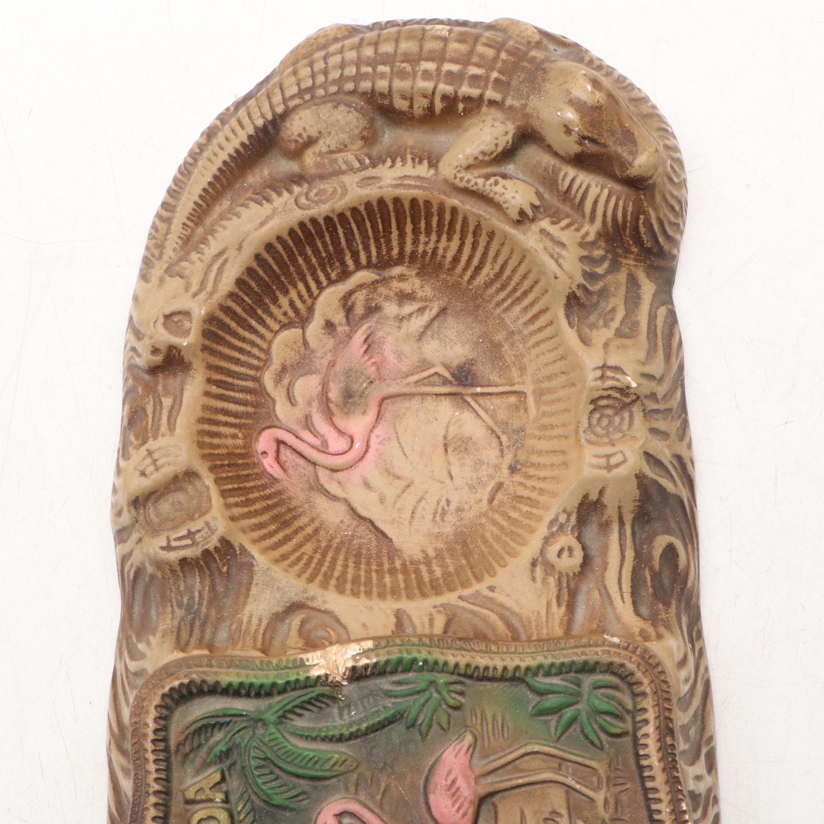 Florida Souvenir Shell Embellished Desk Lamp with Ashtray Box, Mid-20th Century