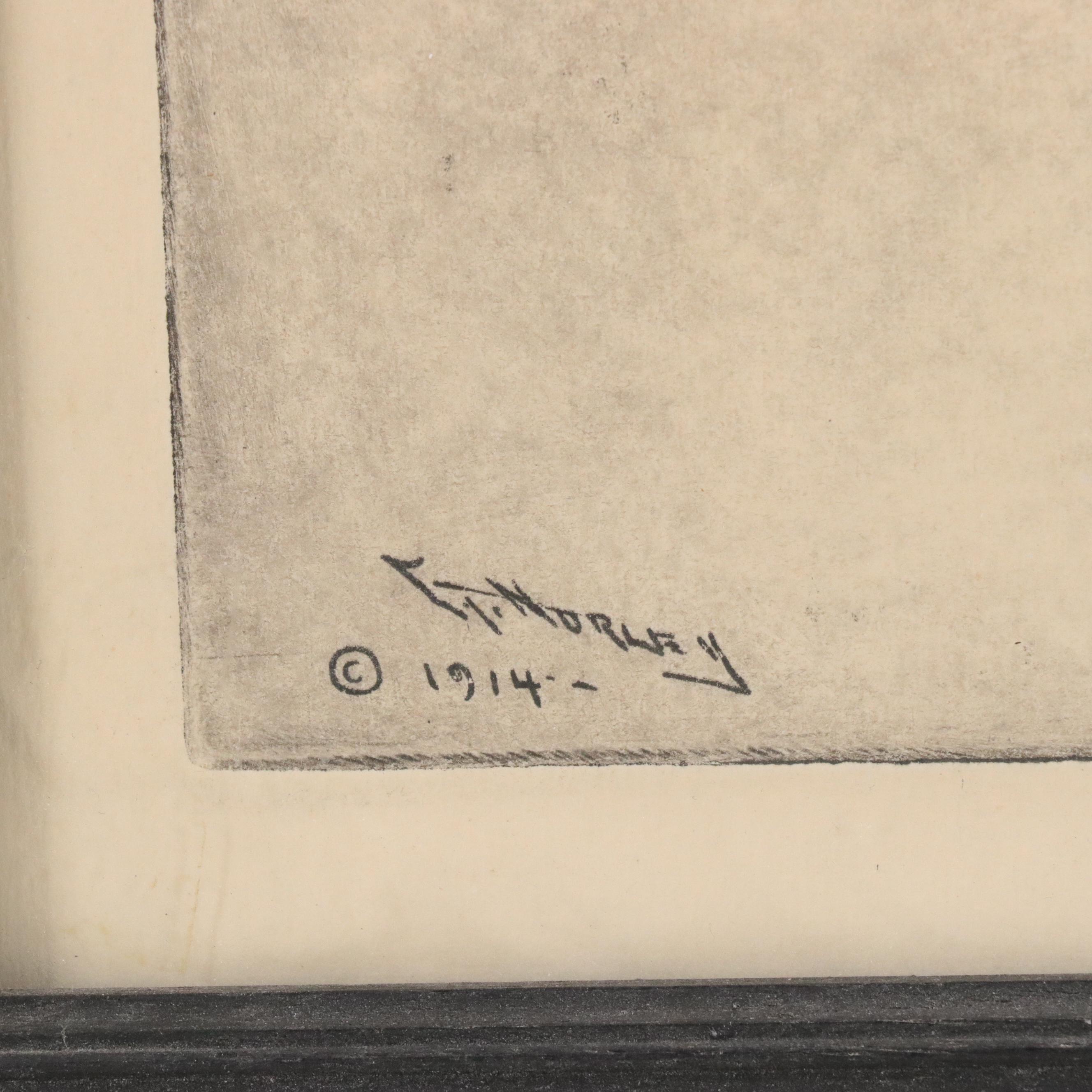 Edward T. Hurley Etching "Fountain in the Snow," Early 20th Century