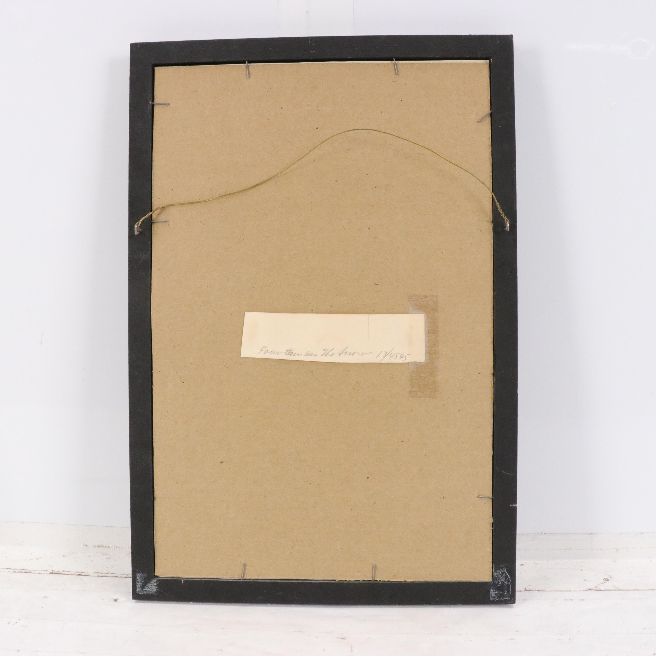 Edward T. Hurley Etching "Fountain in the Snow," Early 20th Century