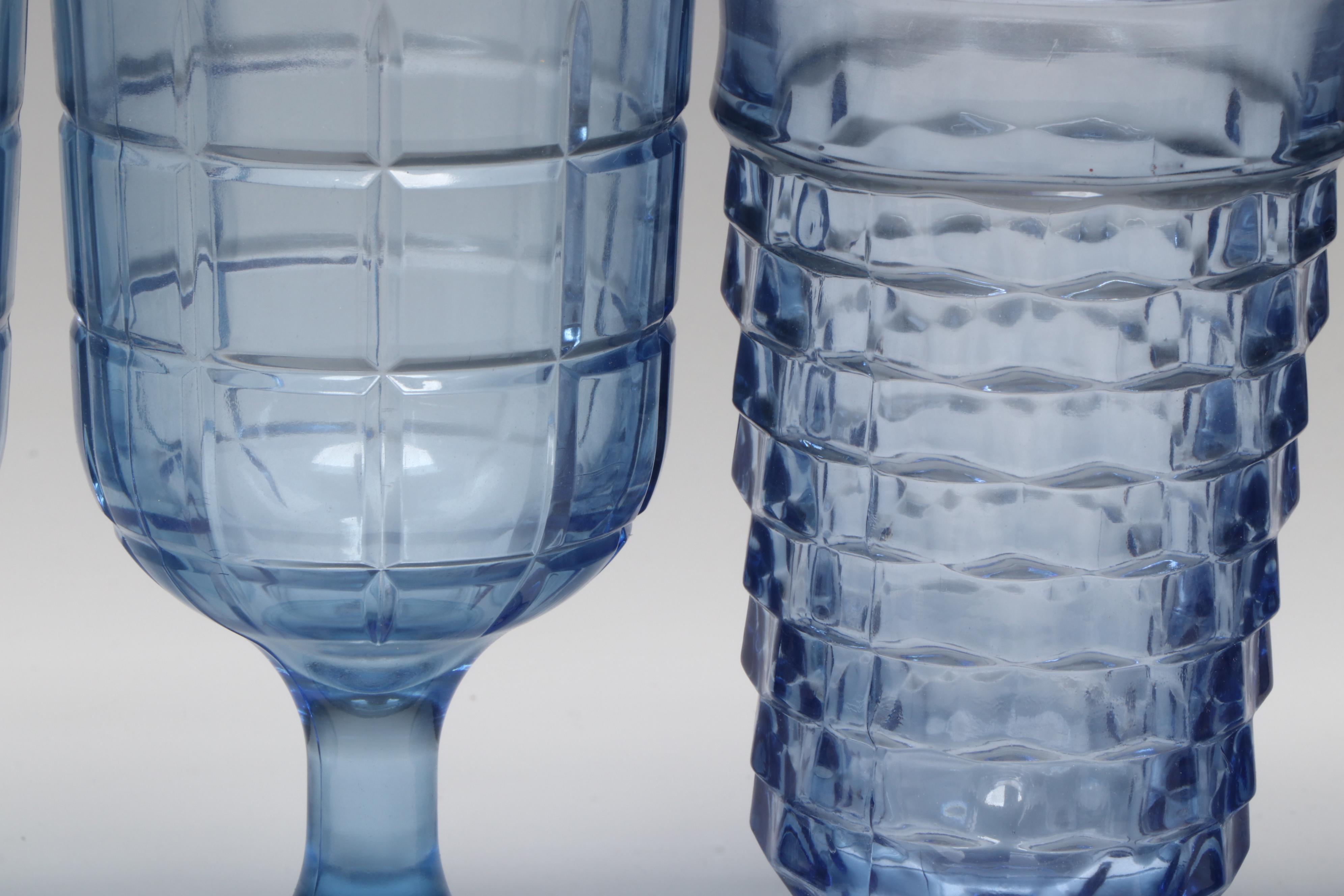 Colony Whitehall Light Blue Iced Tea and Anchor Hocking Tartan Blueberry Glasses