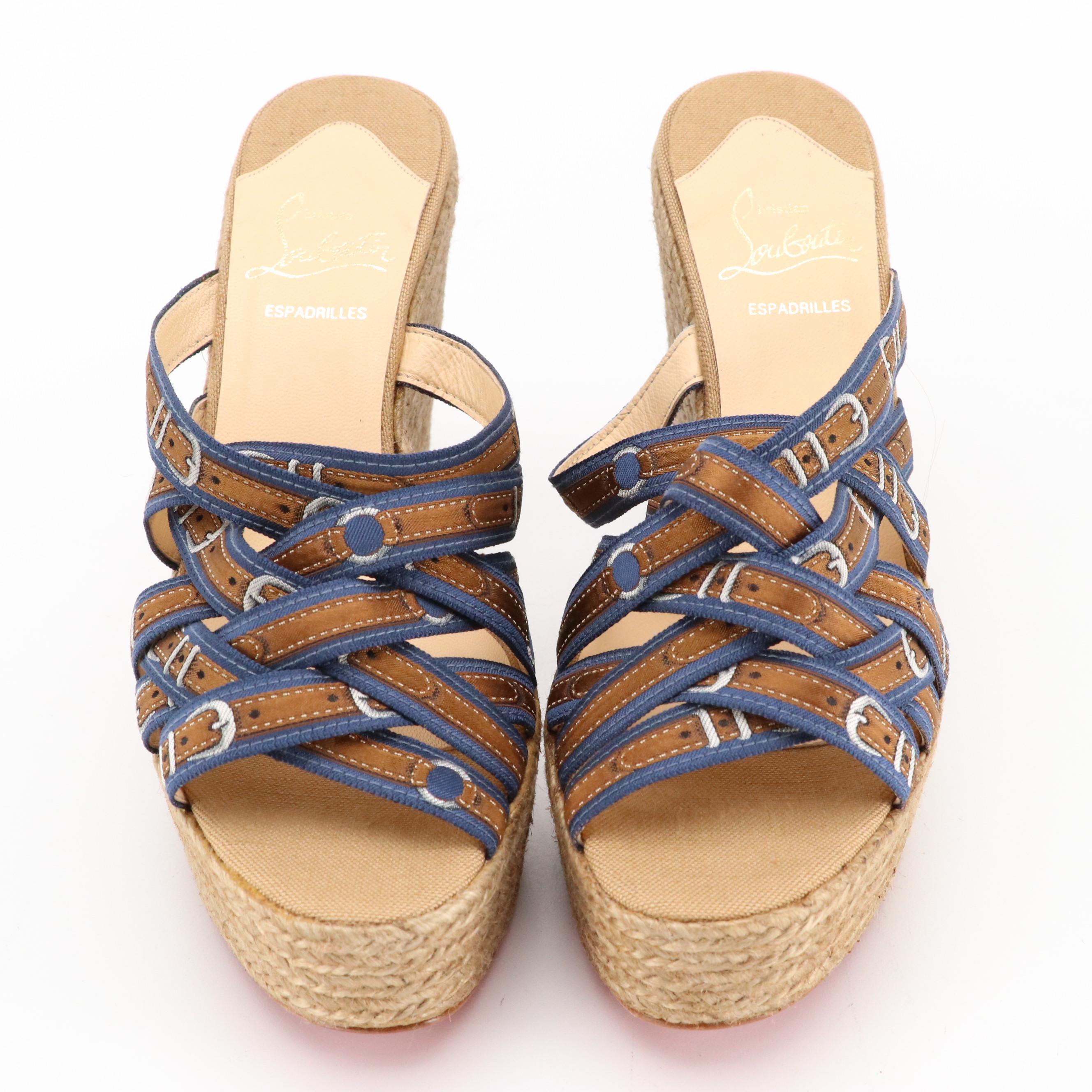 Christian Louboutin Crepon 100 Espadrilles with Buckle Printed Ribbon Straps