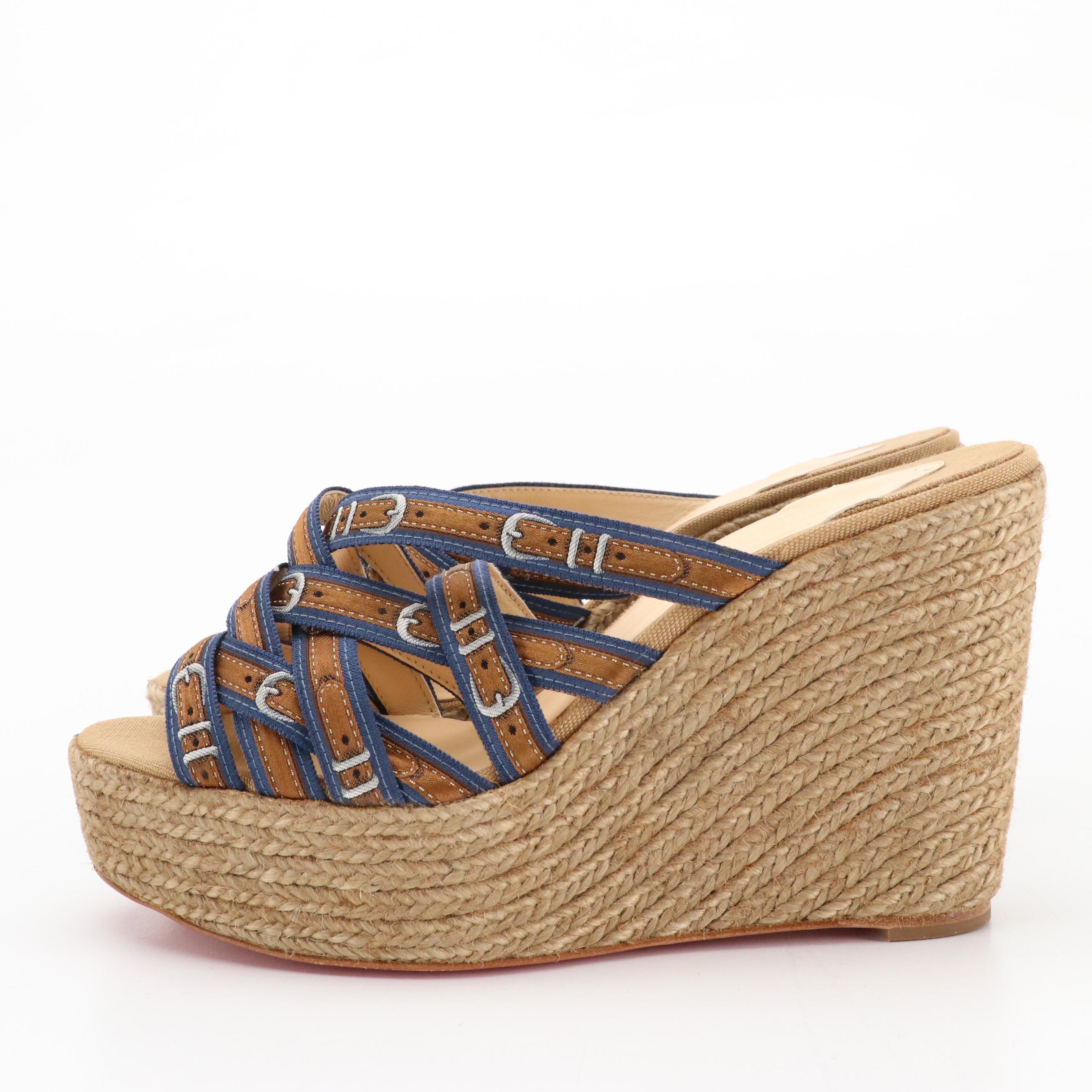 Christian Louboutin Crepon 100 Espadrilles with Buckle Printed Ribbon Straps