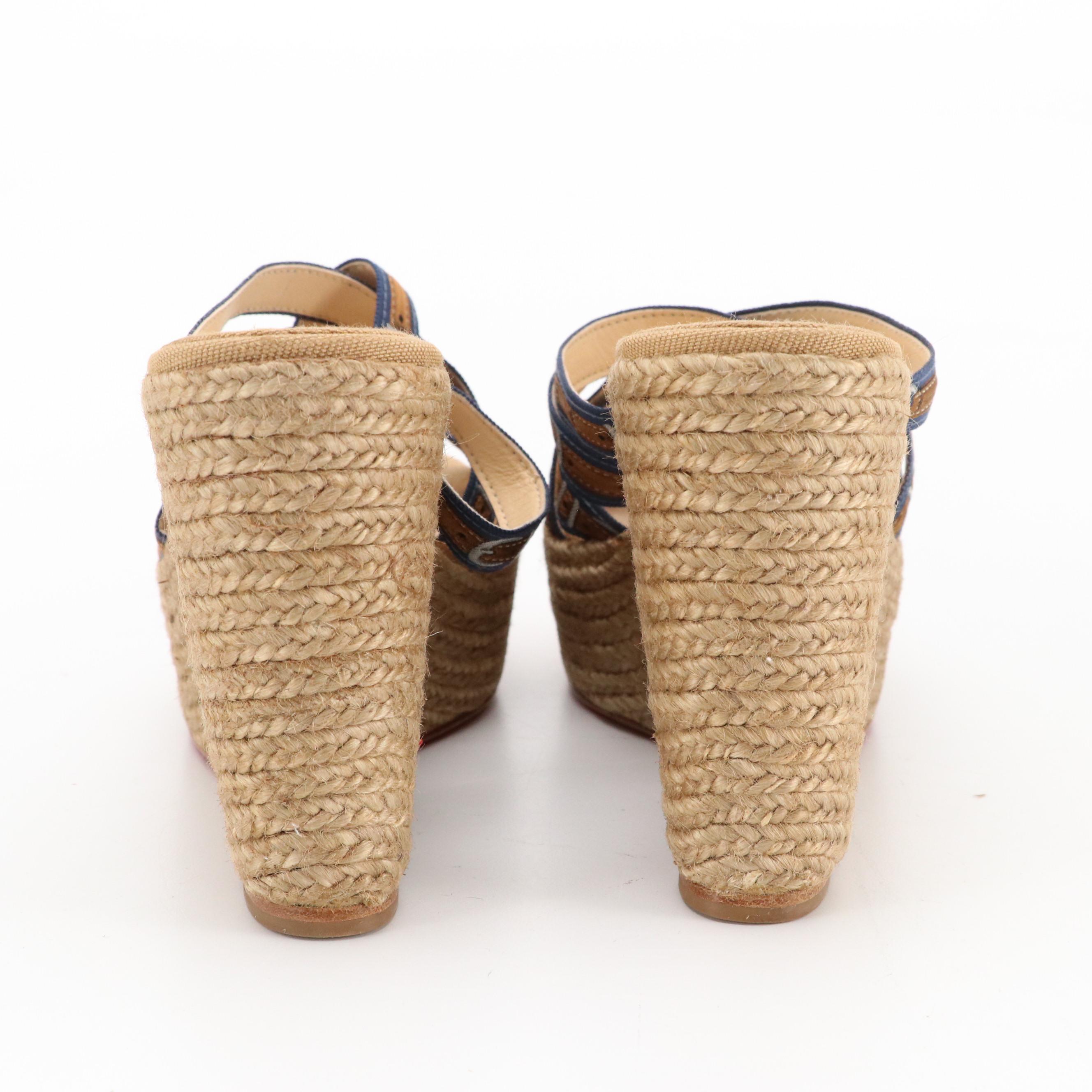 Christian Louboutin Crepon 100 Espadrilles with Buckle Printed Ribbon Straps