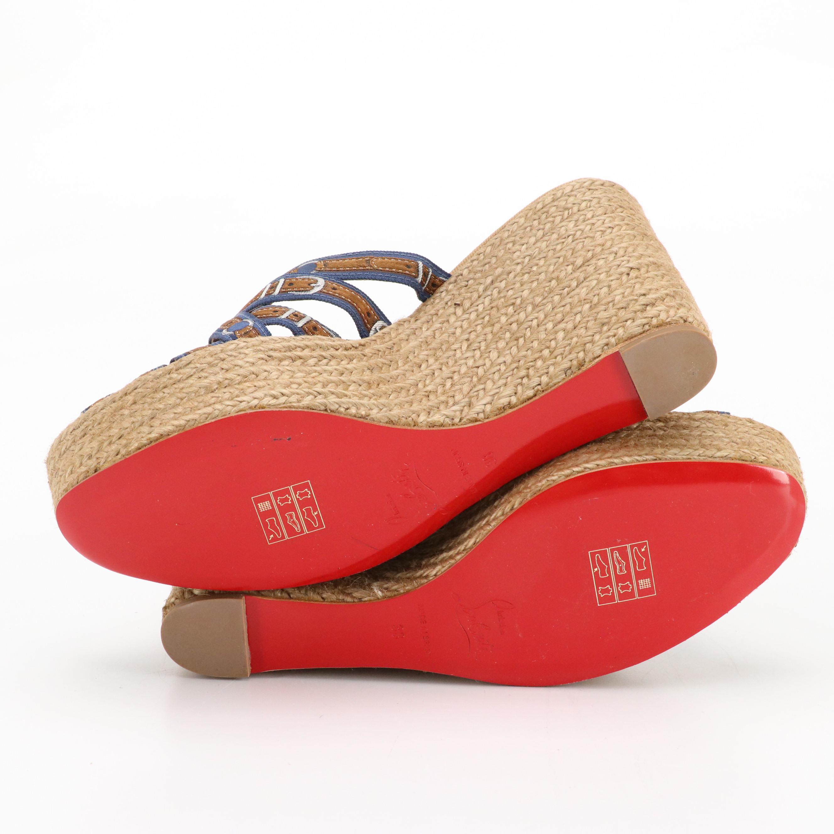 Christian Louboutin Crepon 100 Espadrilles with Buckle Printed Ribbon Straps