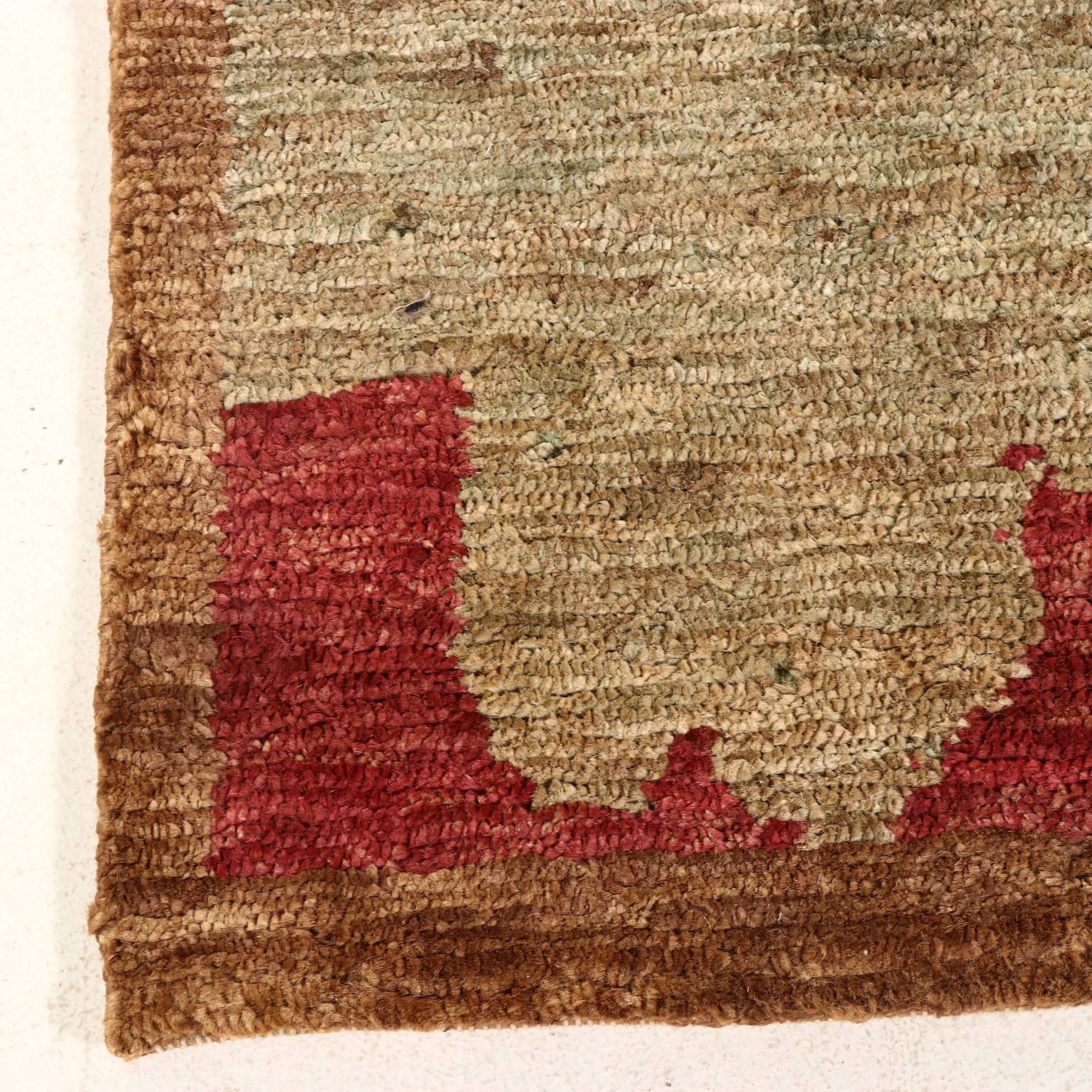 5'1 x 8'1 Hand-Knotted Indian Floral Jute Area Rug